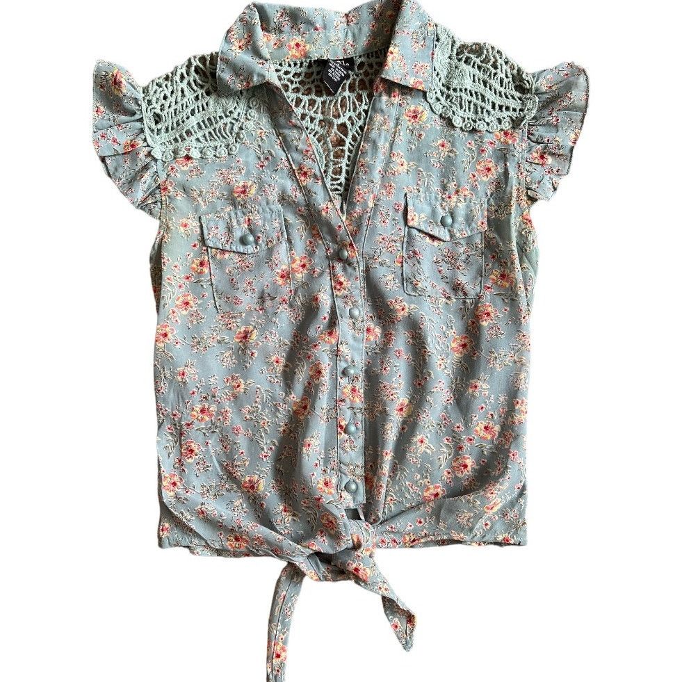 rue21 Rue 21 Blue Floral Print Collared Top, S Size S / US 4 / IT 40 - 1 Thumbnail