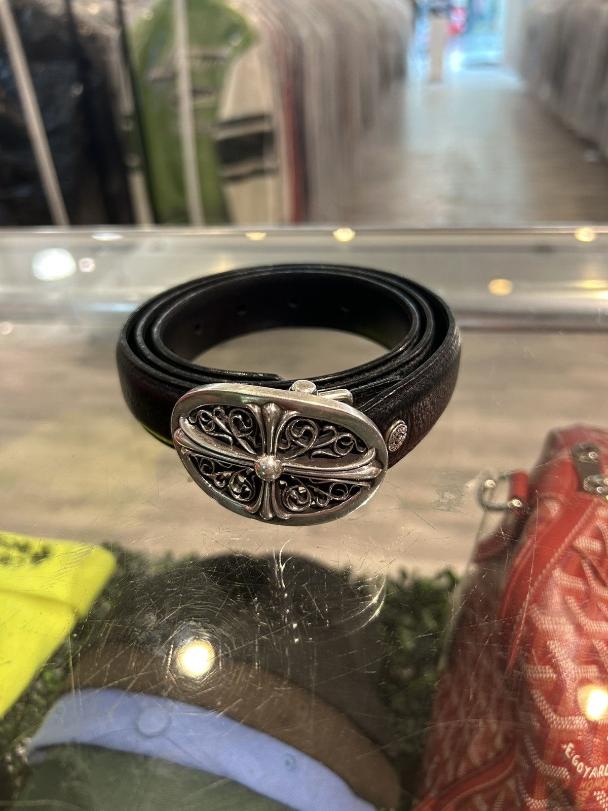 Chrome Hearts Chrome Hearts Oval Belt Buckle 1in w/ sz 34 Black Strap Size 34 - 1 Thumbnail
