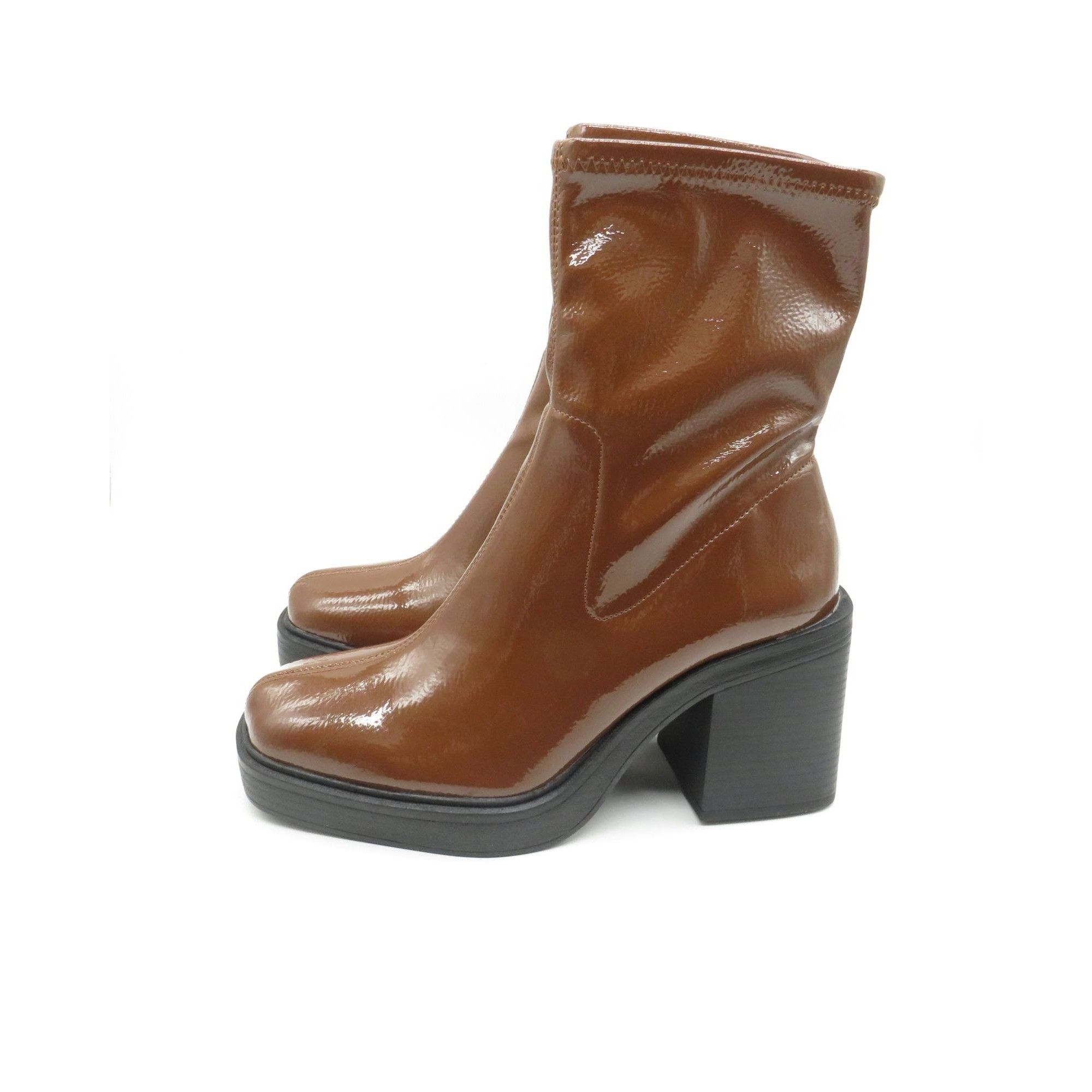Kenneth Cole Kenneth Cole Women's Amber Brown Patent Block Heel Boots Siz Size US 9 / IT 39 - 4 Thumbnail