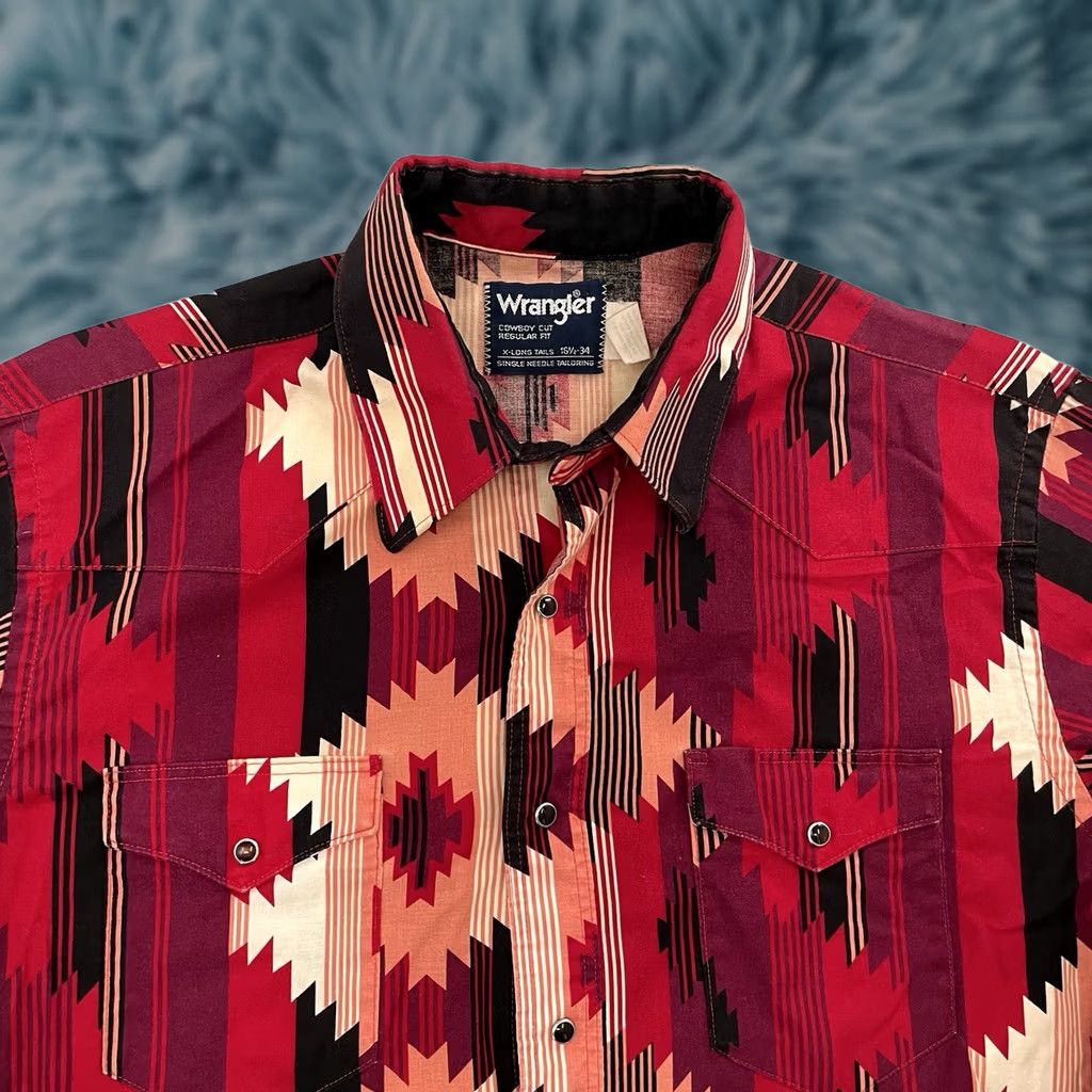 Wrangler VINTAGE Wrangler Shirt Mens Large Cowboy Cut X-Long Tails Button Up Western 16.5 Size US L / EU 52-54 / 3 - 1 Thumbnail