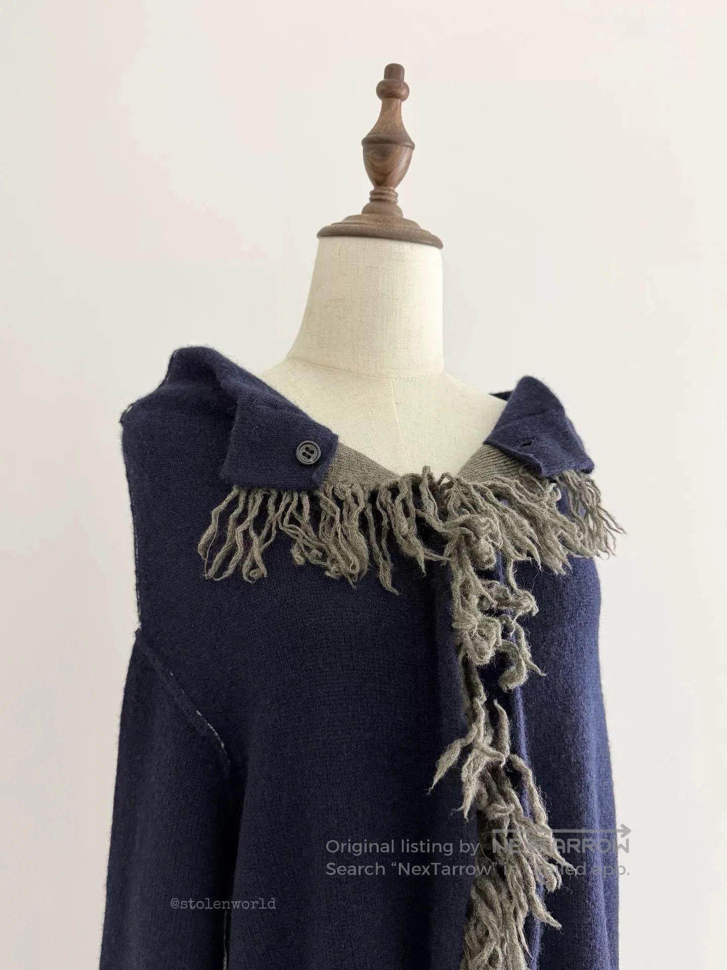 Y's navy wool knit top with fringe detail. Size S / US 4 / IT 40 - 8 Thumbnail