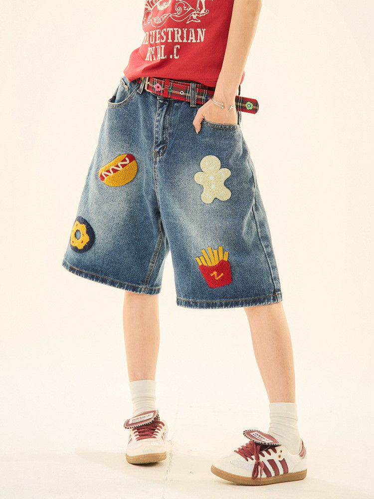 Japanese Brand American retro hamburger fries embroidered denim shorts Size US 32 / EU 48 - 3 Thumbnail