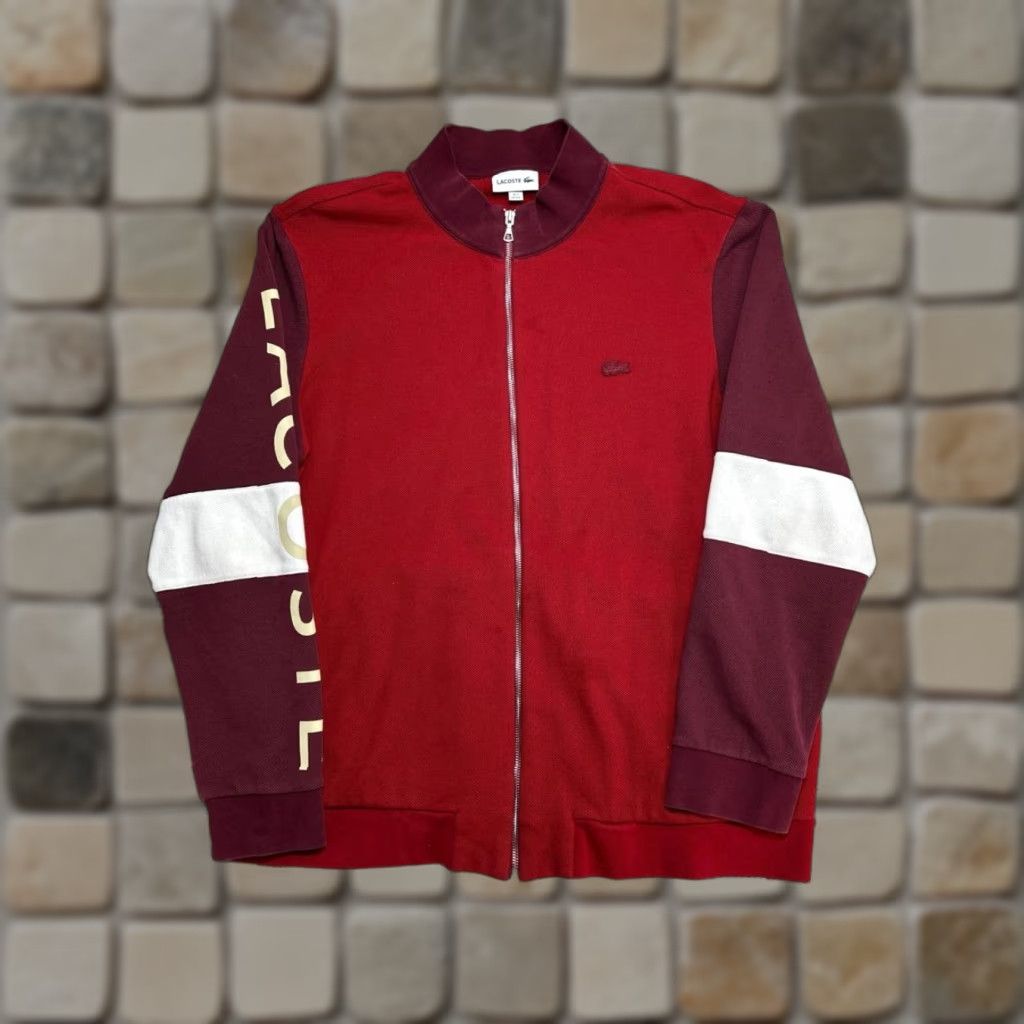 Lacoste Lacoste Jacket Mens XXL Red Cotton Textured Knit Colorblock Full Zip Training Jacket Size US XXL / EU 58 / 5 - 1 Thumbnail
