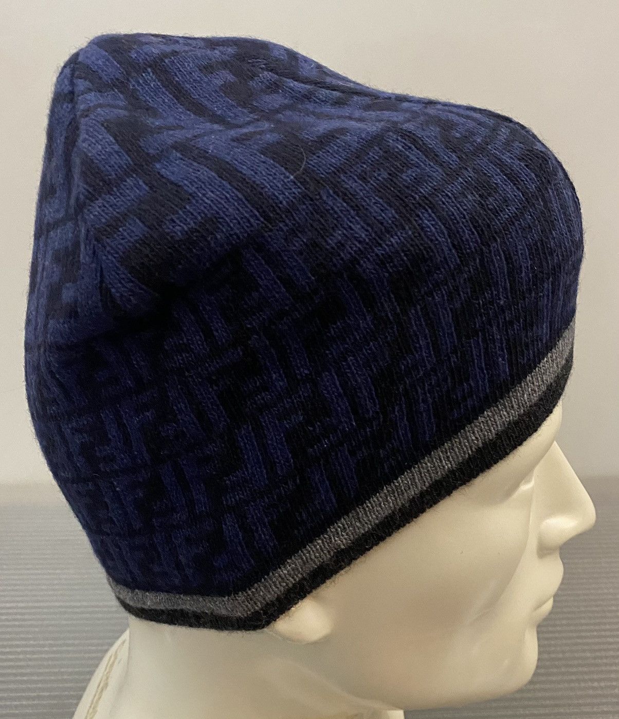 Fendi Fendi 🇮🇹 Blue/Black Wool blend FF Beanie unisex NEW Size ONE SIZE - 7 Thumbnail