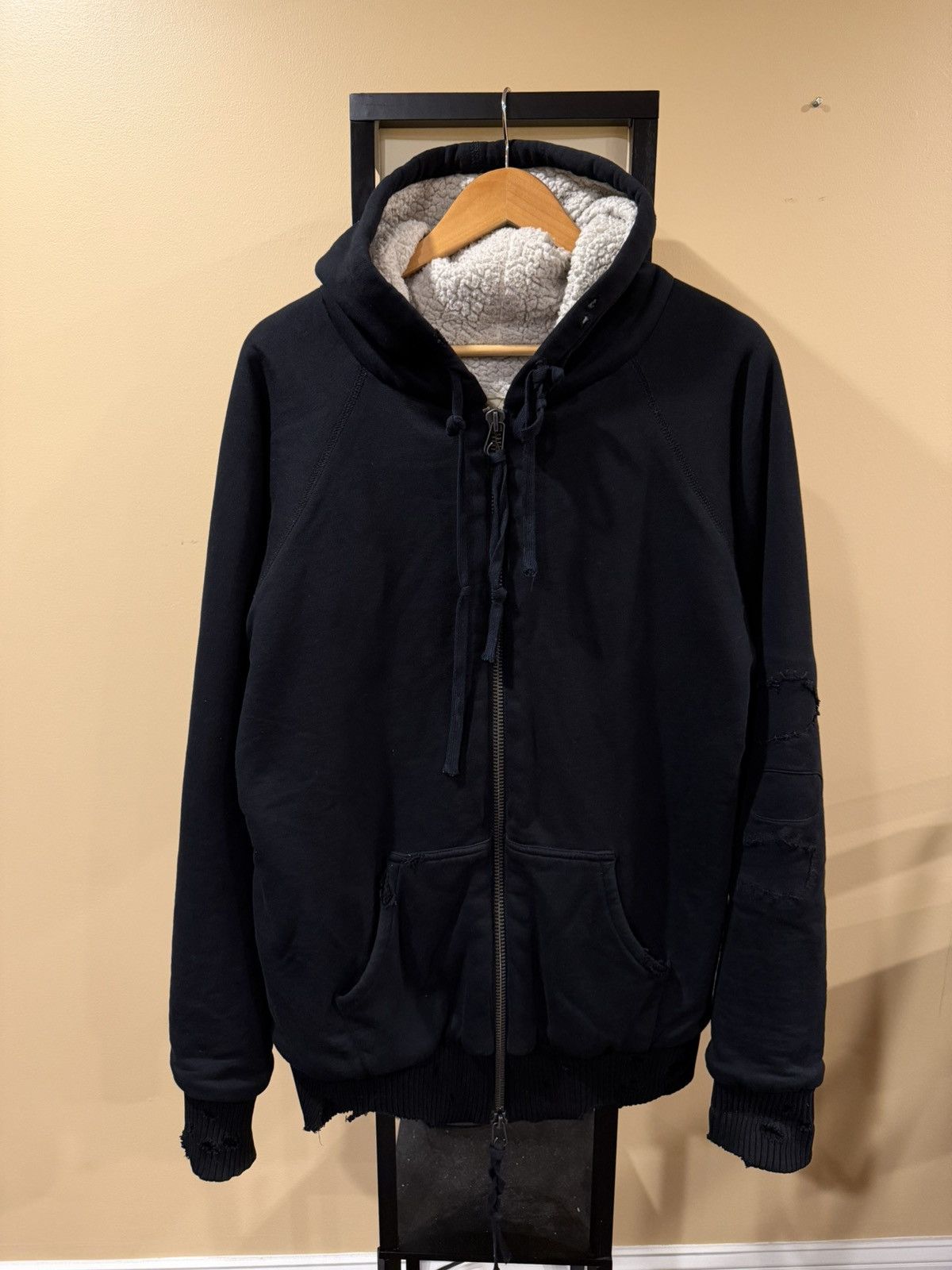Greg Lauren Greg Lauren Black Fleece Hoodie Sherpa Lined Zip Up Hoodie Size US L / EU 52-54 / 3 - 1 Thumbnail