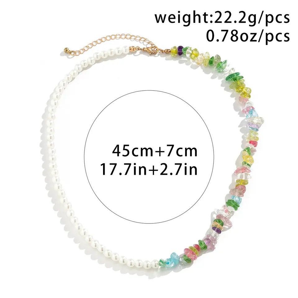 Jewelry Transparent Colorful Glass Crystal Pearl Choker Necklace Size ONE SIZE - 4 Thumbnail
