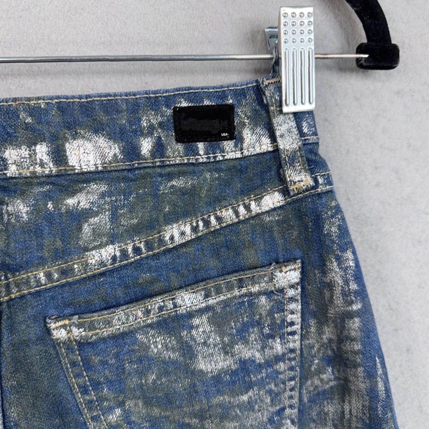 Vintage Hidden Jeans Shorts Womens Small Blue Metallic Distressed Cutoff Frayed Made USA - Slim Denim 5-Pocket Design Casual Summer Adults Womens Size 28" / US 6 / IT 42 - 6 Thumbnail