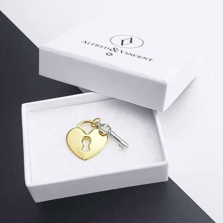 Other Heart Lock and Key Love Charm Pendant in Yellow White Gold Size ONE SIZE - 1 Thumbnail