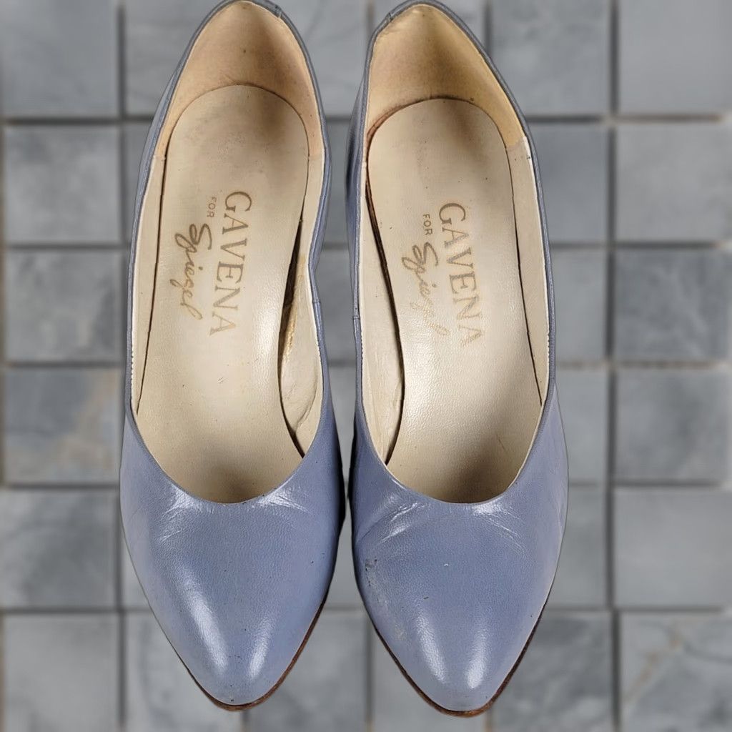 Vintage VINTAGE Gaven Spiegel Blue Leather Stiletto Dress Shoes Women's Size 6.5 M Pump Leather Blue 60s Womens Shoes Size M / US 6-8 / IT 42-44 - 1 Thumbnail