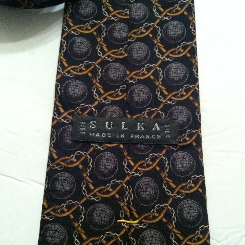 Sulka SULKA MEN'S BLACK 100%SILK TIE 4" x 58" MADE IN FRANCE Size ONE SIZE - 4 Thumbnail