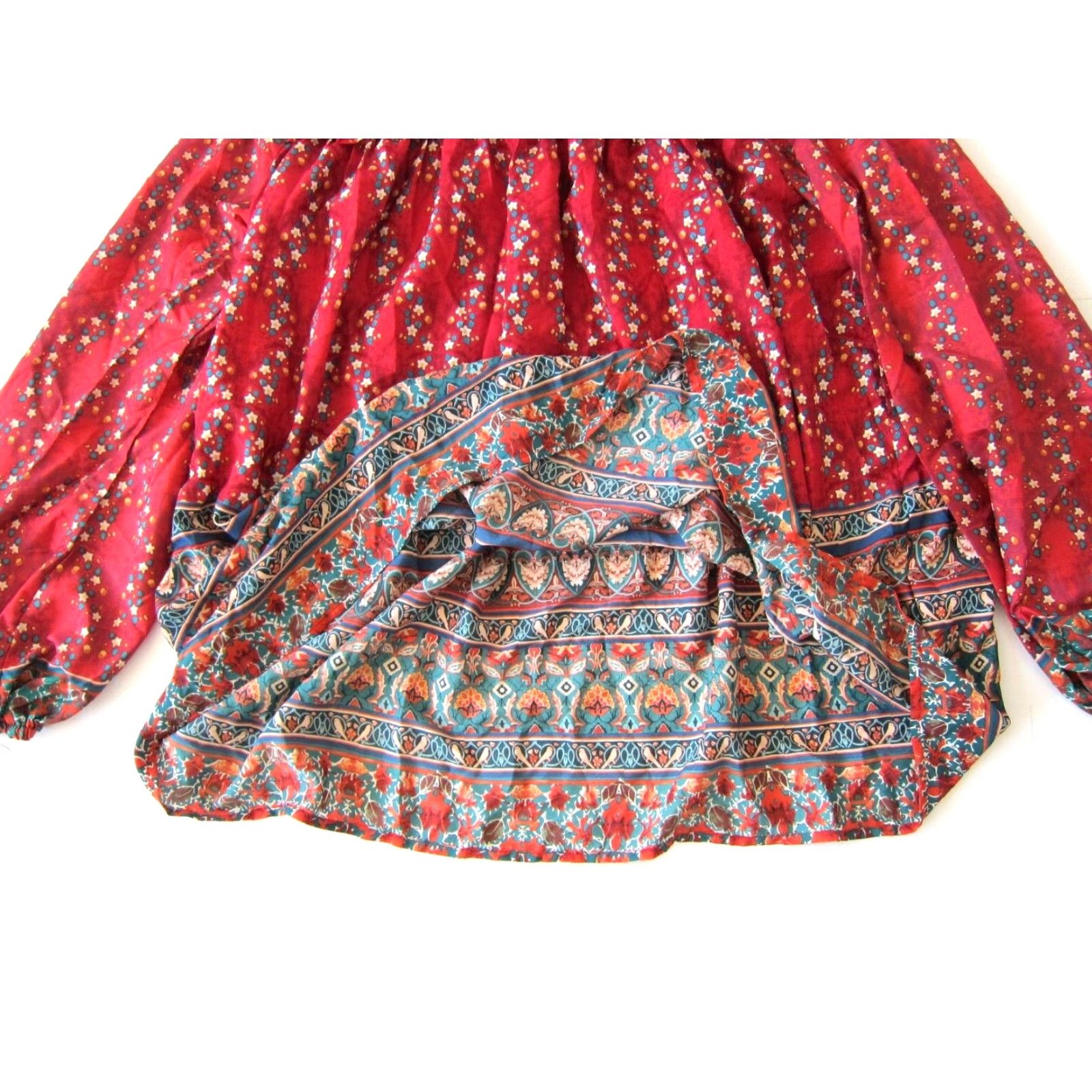 Vintage Suzanne Betro Red Floral Bird High Neck Long Sleeve Ruffle Blouse XL Women’s Blouse Size XL / US 12-14 / IT 48-50 - 6 Thumbnail