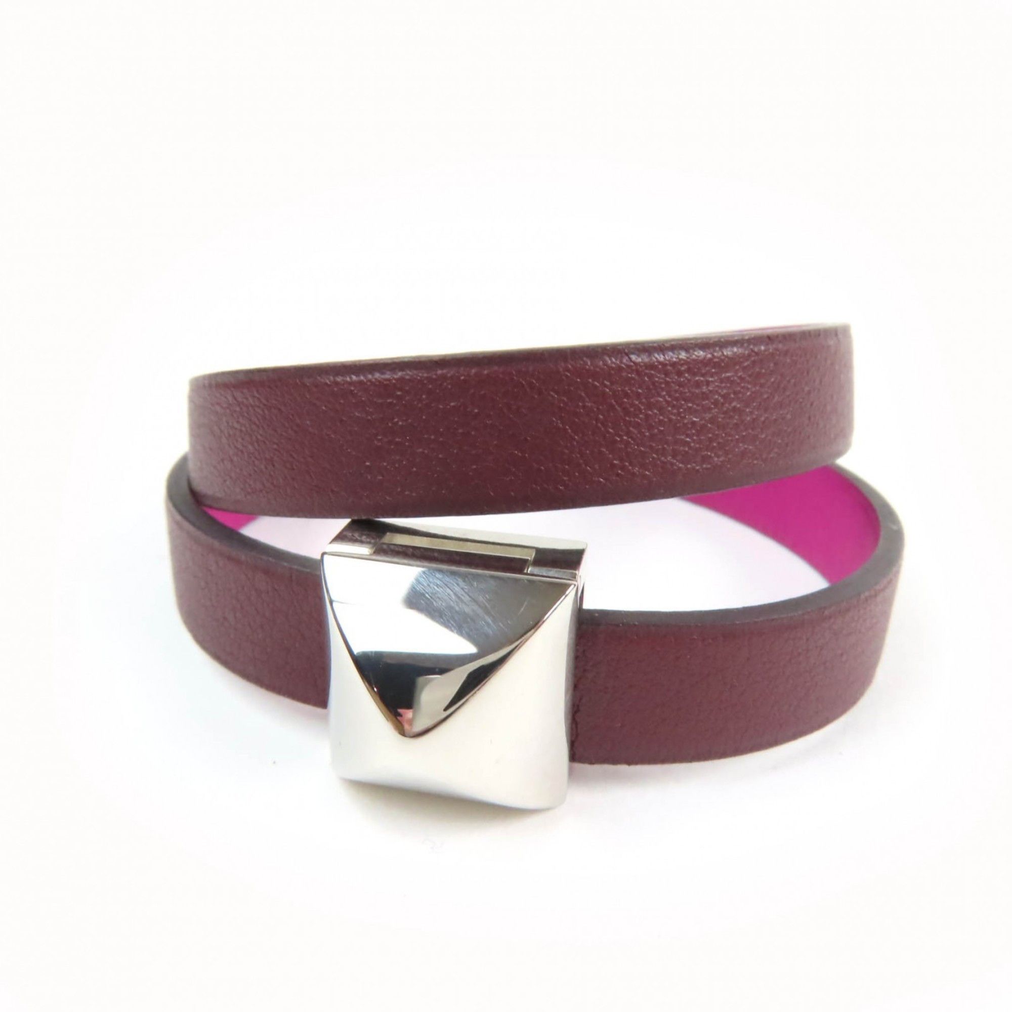 Hermes HERMES Medor Infinie Double Tour Bracelet, Leather with Silver Hardware, Purple, T3, A Stamp, Made in France, Women's Size ONE SIZE - 1 Thumbnail