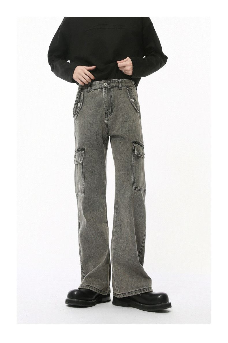 Vintage American style grey slim multi-pocket cargo washed jeans Size US 32 / EU 48 - 1 Thumbnail