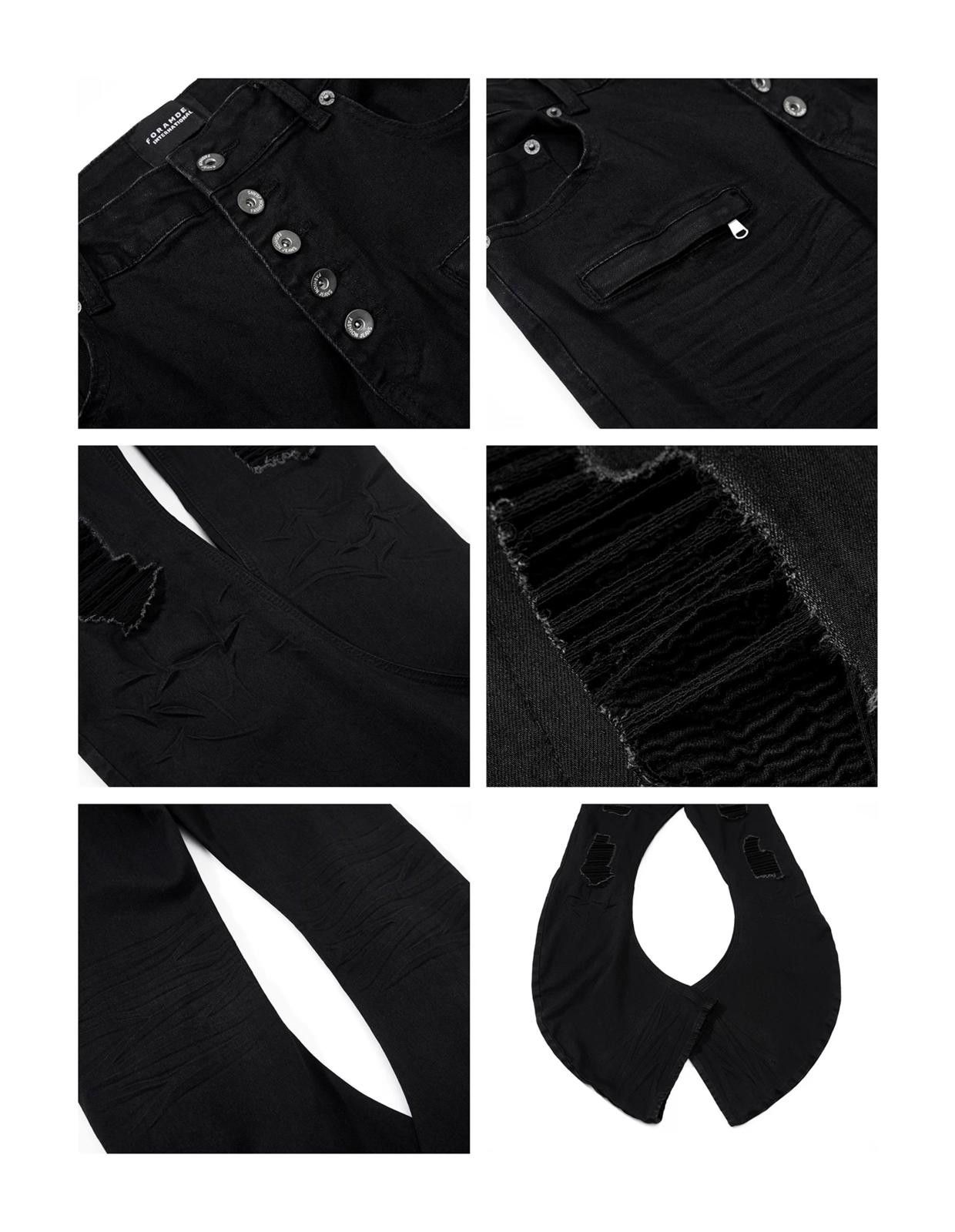 Japanese Brand Black Distressed Baggy Wide Leg Jeans, Barrel Leg Jeans Size US 32 / EU 48 - 2 Thumbnail