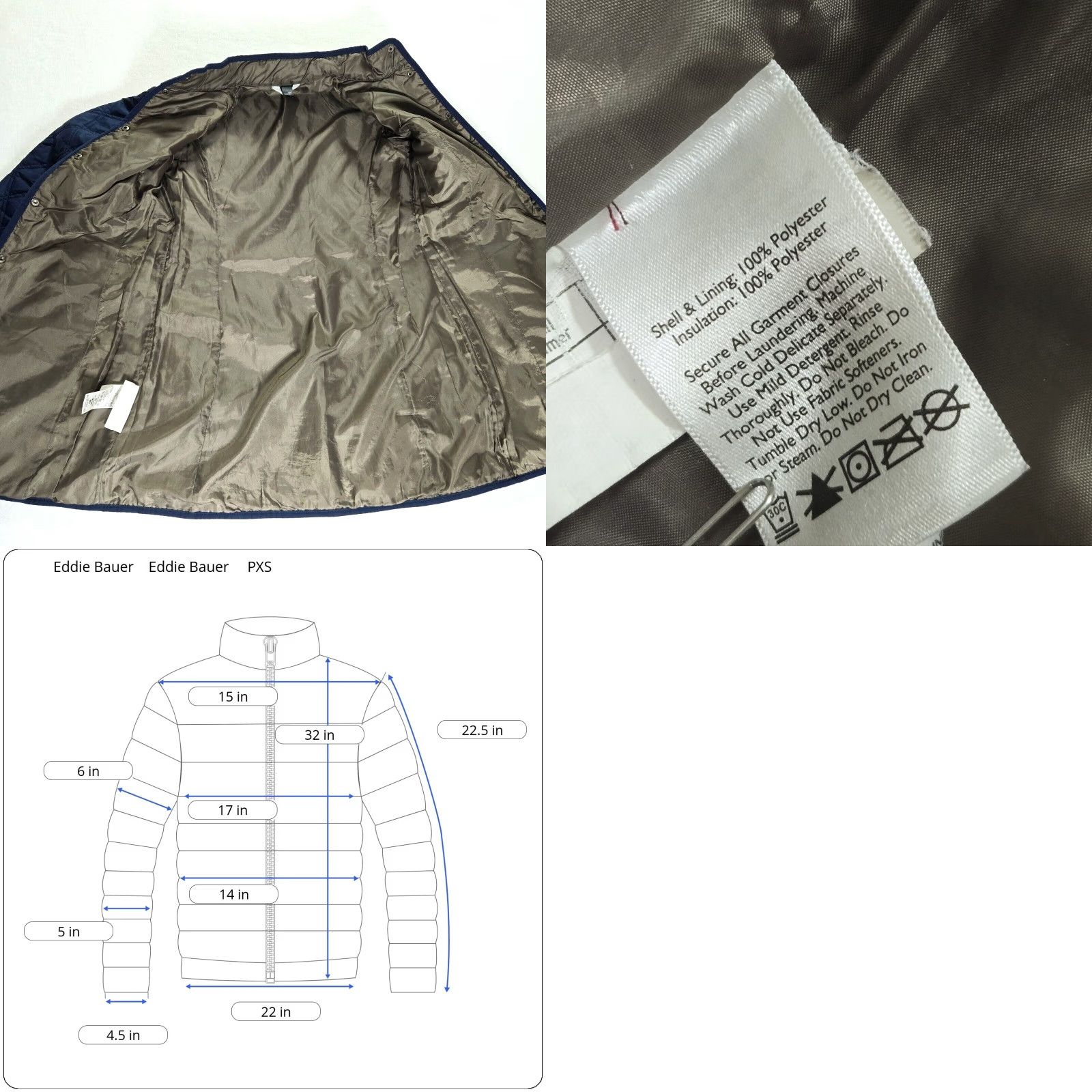 Eddie Bauer Eddie Bauer Womens PXS Quilted Jacket Blue Snap Button Pockets Lightweight Size XS / US 0-2 / IT 36-38 - 9 Thumbnail