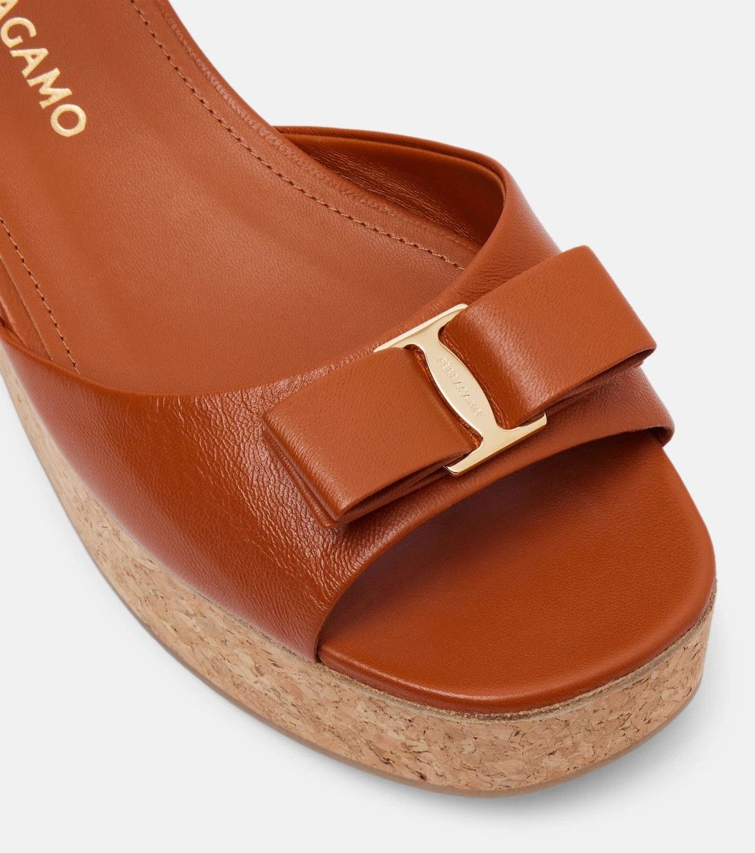 Salvatore Ferragamo o1s1rm0526 Selna Leather Wedge Sandals in Brown Size US 8 / IT 38 - 5 Thumbnail