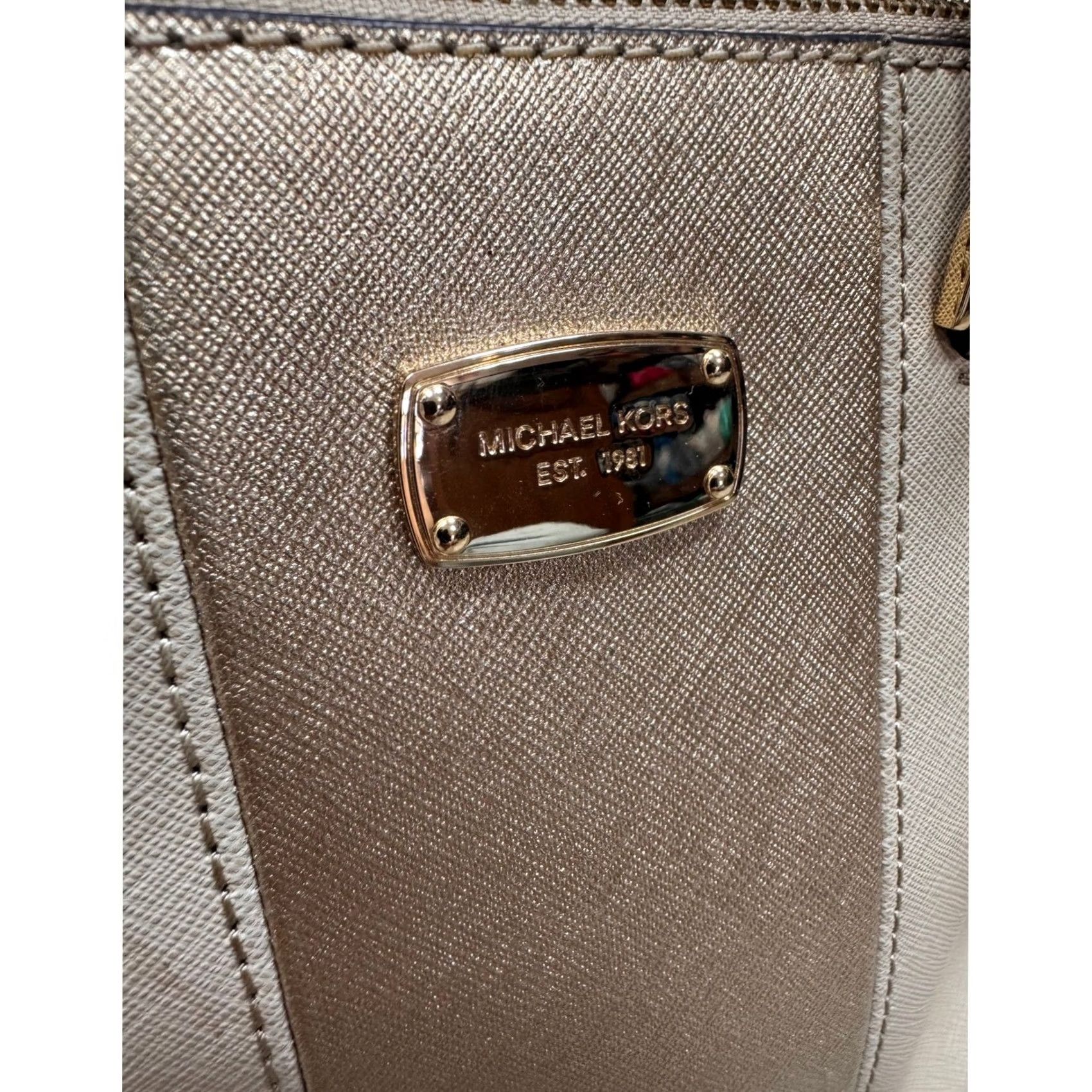 Michael Kors Michael Kors Satchel Womens Beige Gold Saffiano Leather Dome Bag Small Size ONE SIZE - 2 Thumbnail