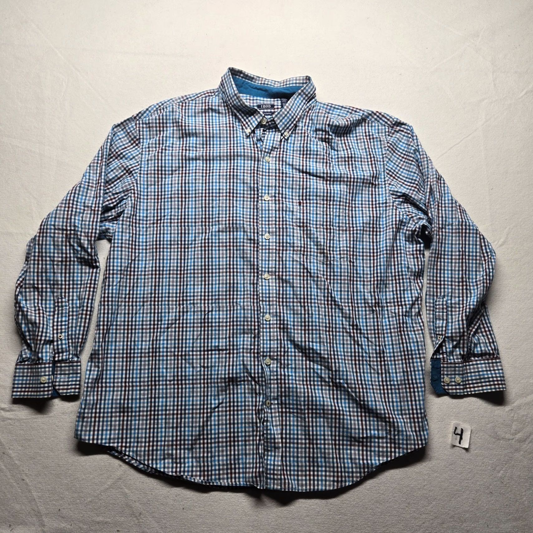 Izod IZOD Shirt Adult 3XLT Multicolor Blue Check Button-Down Cotton Long Sleeve Preppy Classic Mens Tall Size US XXL / EU 58 / 5 - 2 Thumbnail
