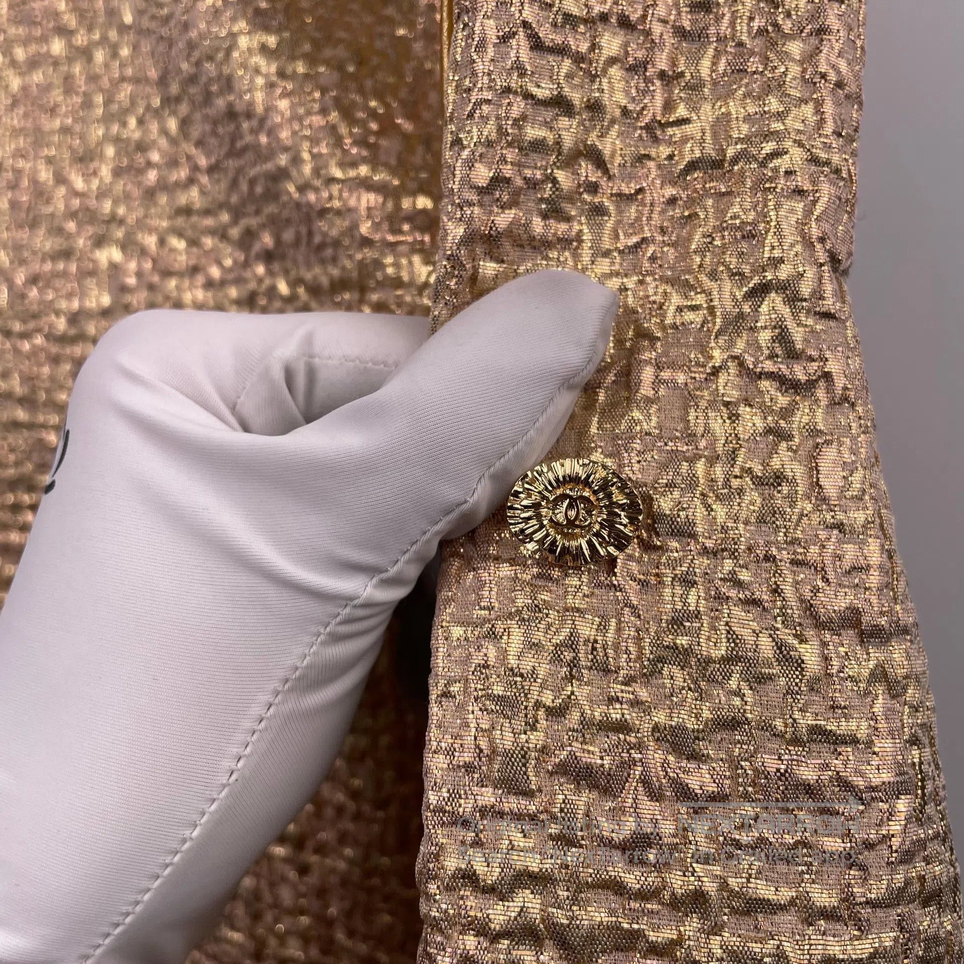 Chanel Chanel Gold foil pleated texture square neck tube dress si Size XS / US 0-2 / IT 36-38 - 9 Thumbnail