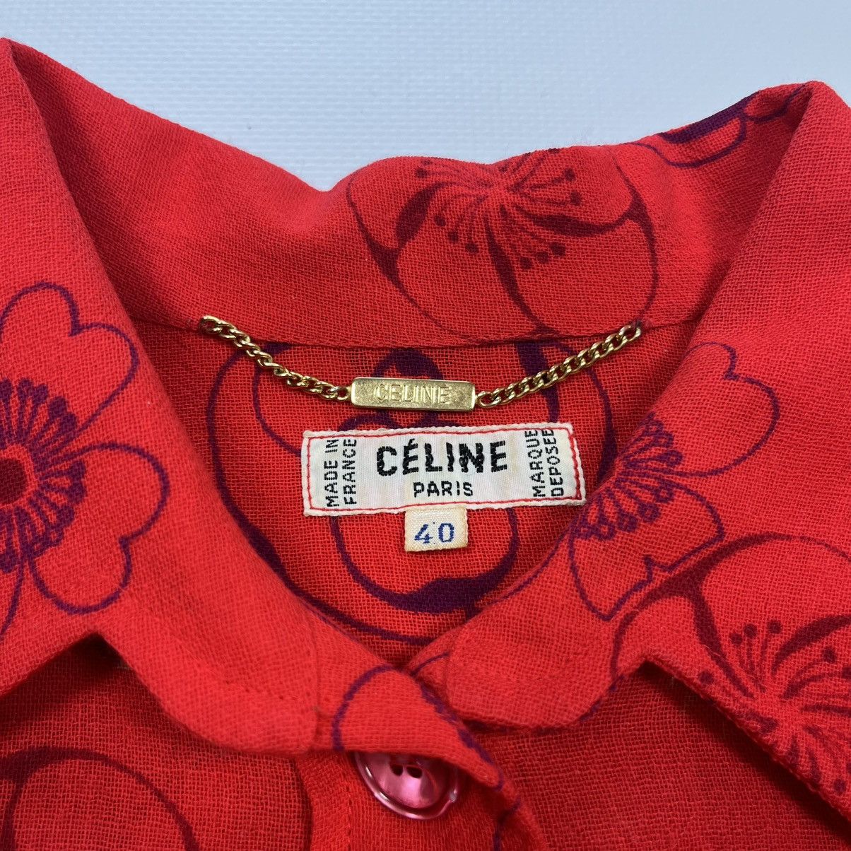 Celine Vintage 80s CELINE Paris Skirt Suit Red Floral Wool Size 40 Size M / US 6-8 / IT 42-44 - 17 Thumbnail