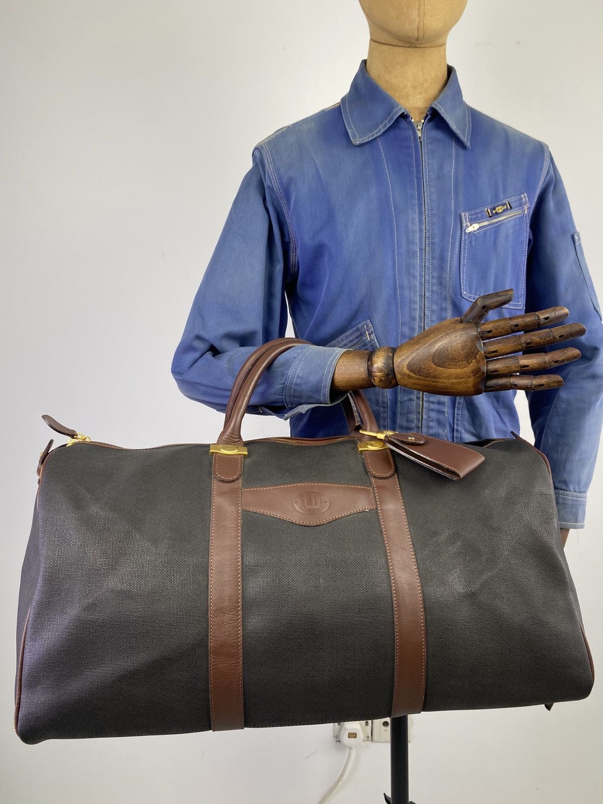 Alfred Dunhill Brown PVC Leather Trim Boston Bag