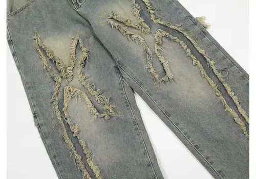 Jean Vintage hip hop frayed trim distressed jeans Size US 32 / EU 48 - 6 Thumbnail