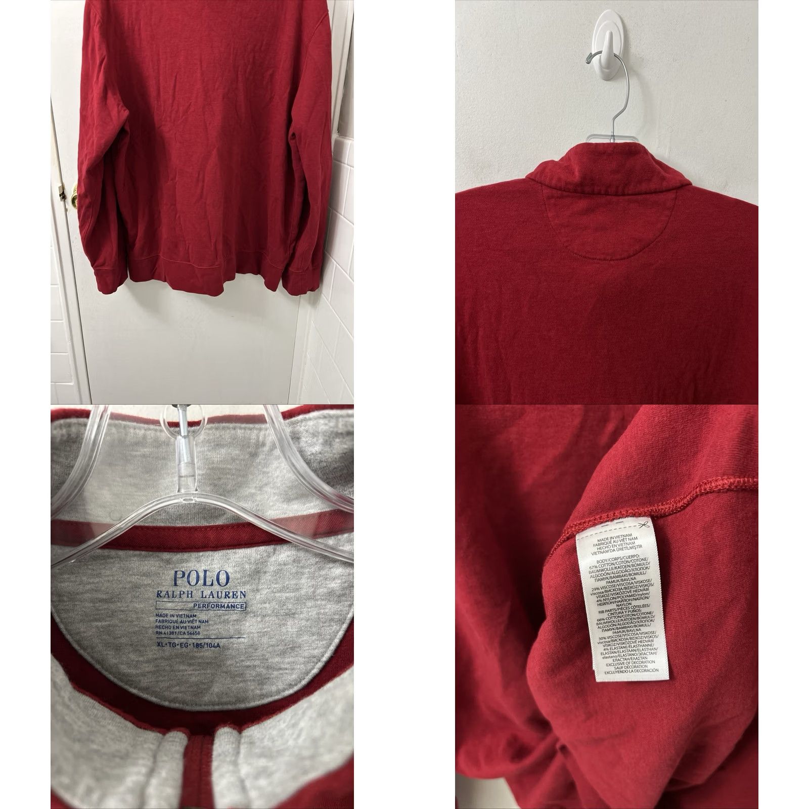 Polo Ralph Lauren Polo Ralph Lauren Performance 1/4 Zip Mens XL Red Pullover Sweater Knit Mock Neck Logo Embroidered Pony L/S Regular Fit Vintage: No Size US XL / EU 56 / 4 - 8 Thumbnail