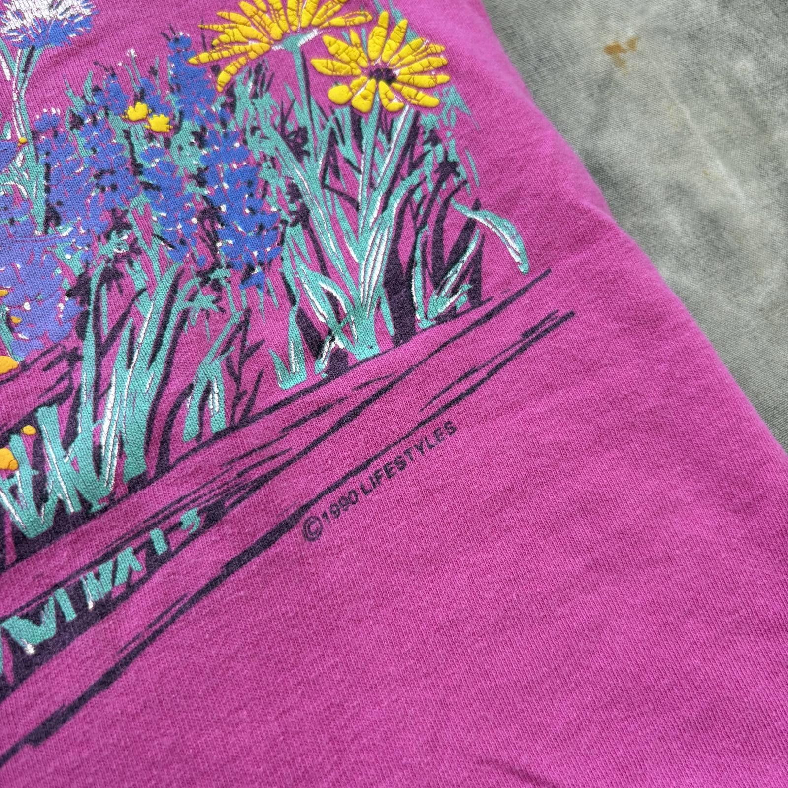 Anvil Vintage 90s Pink Flower Floral Wrap Around Graphic Shirt Size M / US 6-8 / IT 42-44 - 6 Thumbnail