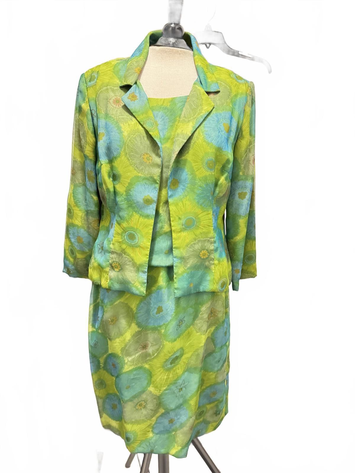 Designer Vintage 1960s Vibrant Floral Three Piece Skirt Suit Set Size M / US 6-8 / IT 42-44 - 1 Thumbnail