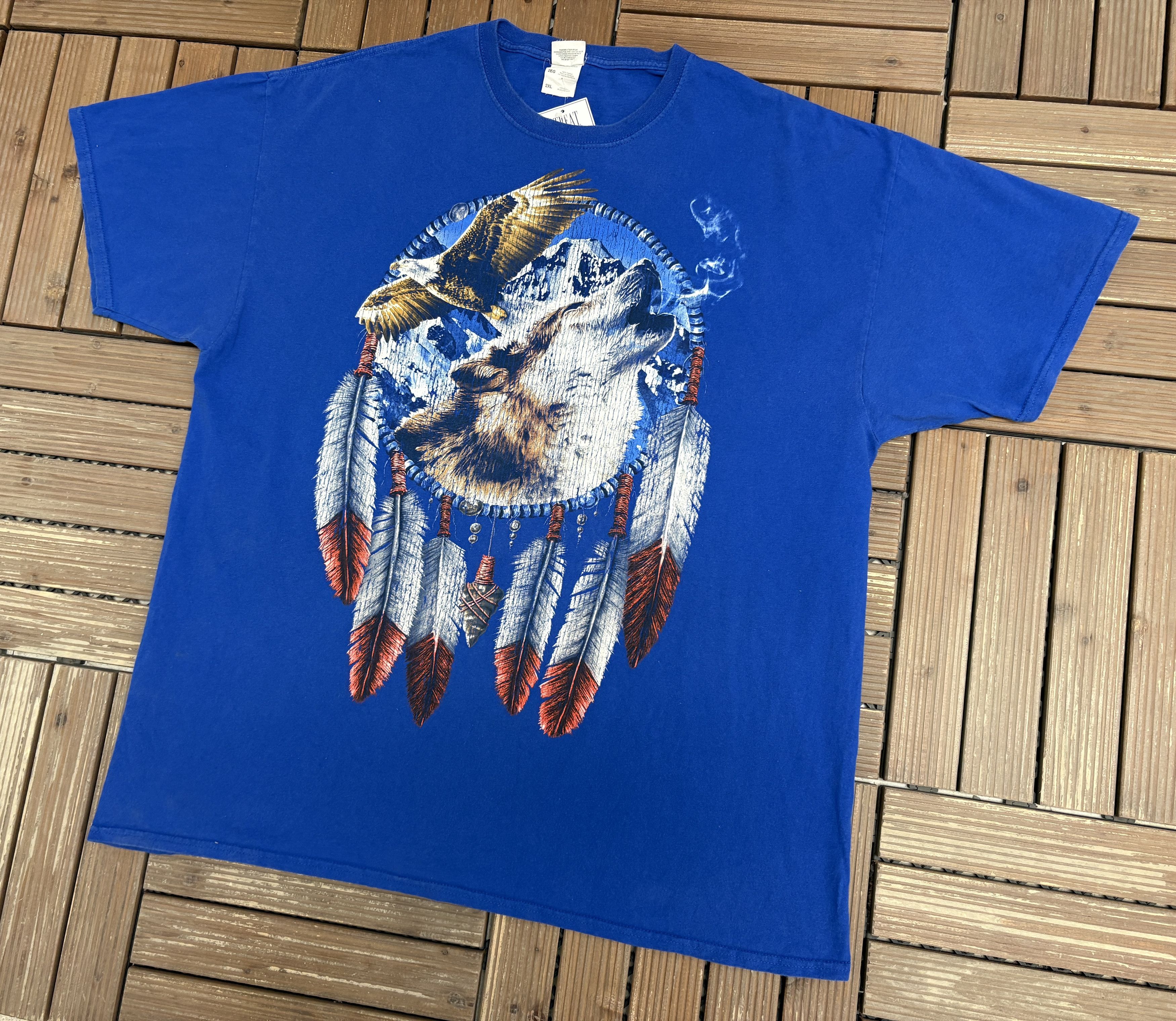 Vintage Wolf & Eagle Dreamcatcher Vintage Blue T-Shirt Tee Size US XXL / EU 58 / 5 - 2 Thumbnail
