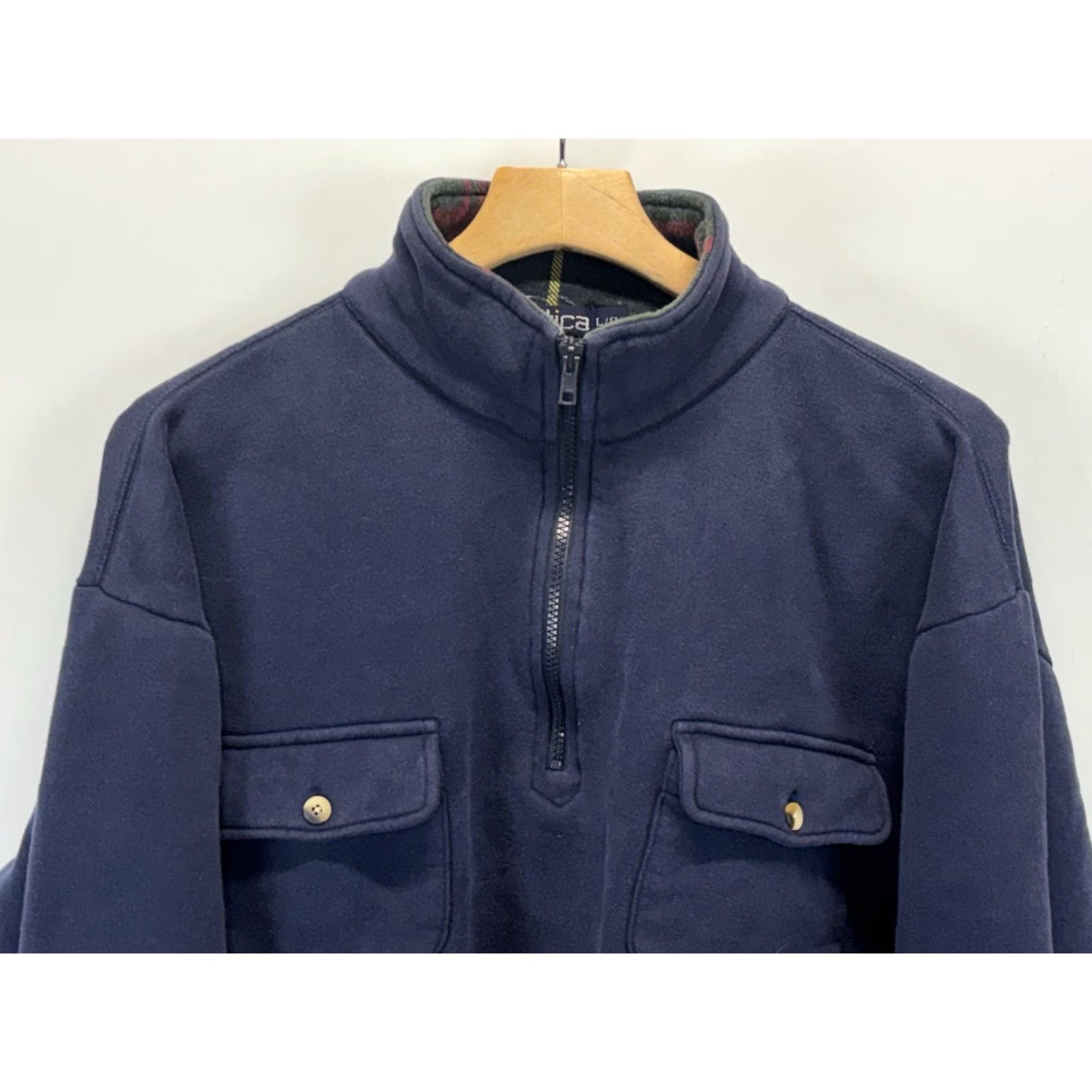 Nautica VINTAGE Nautica Sweatshirt 1/4 Zip Navy Mens Large 2 Pocket Boxy 90s Size US L / EU 52-54 / 3 - 2 Thumbnail