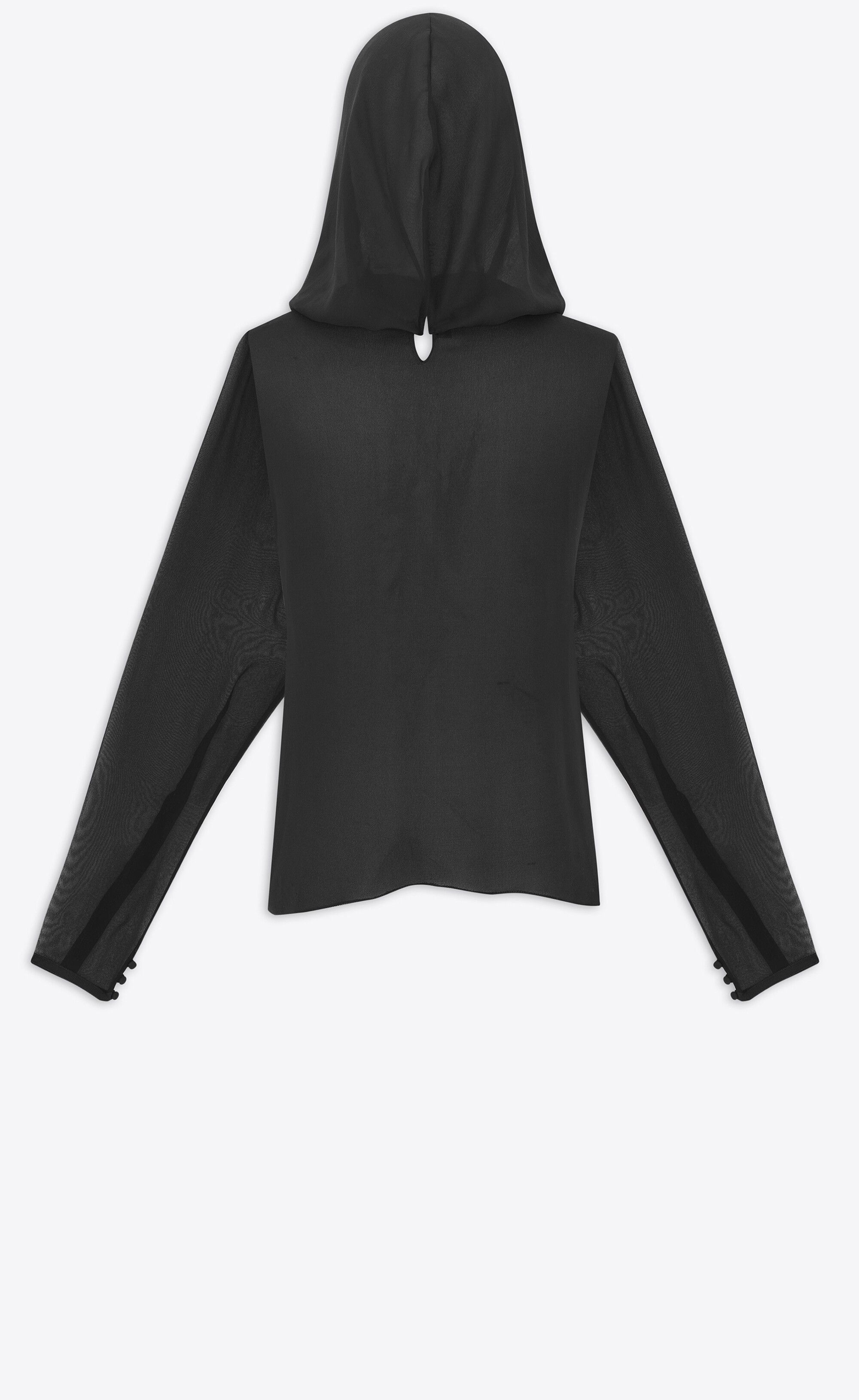 Saint Laurent Paris o1bcso1str0625 Hooded Blouse In Silk Muslin in Black Size US XS / EU 42 / 0 - 3 Thumbnail