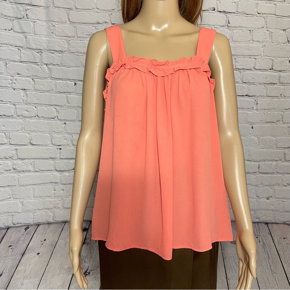 Ann Taylor New Ann Taylor Orange Ruffle Trim Tank Top Blouse Size L Size L / US 10 / IT 46 - 2 Thumbnail