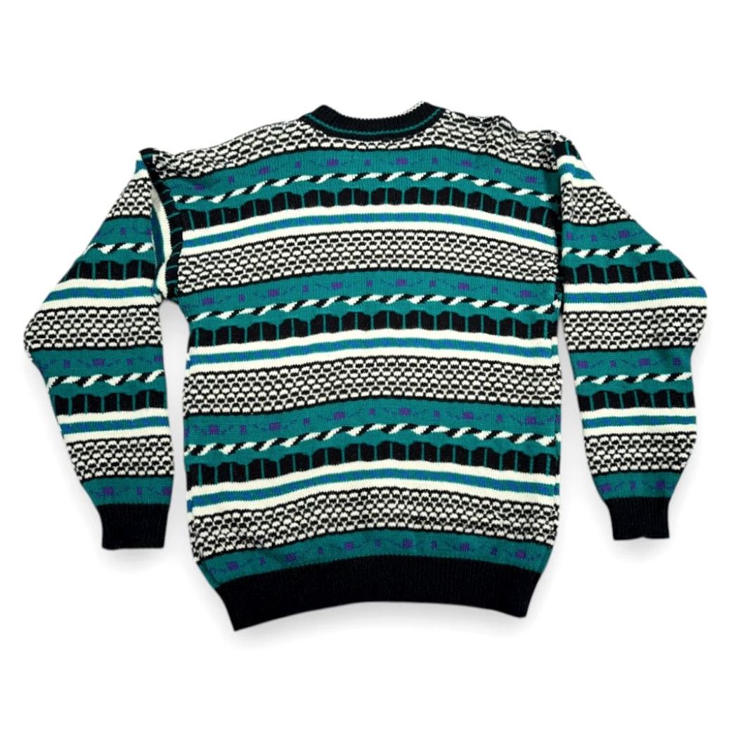 Vintage VINTAGE Lightning Bolt Sweater Mens Geometric Striped Knit Pullover Adult MEDIUM Green 90s Size US M / EU 48-50 / 2 - 3 Thumbnail