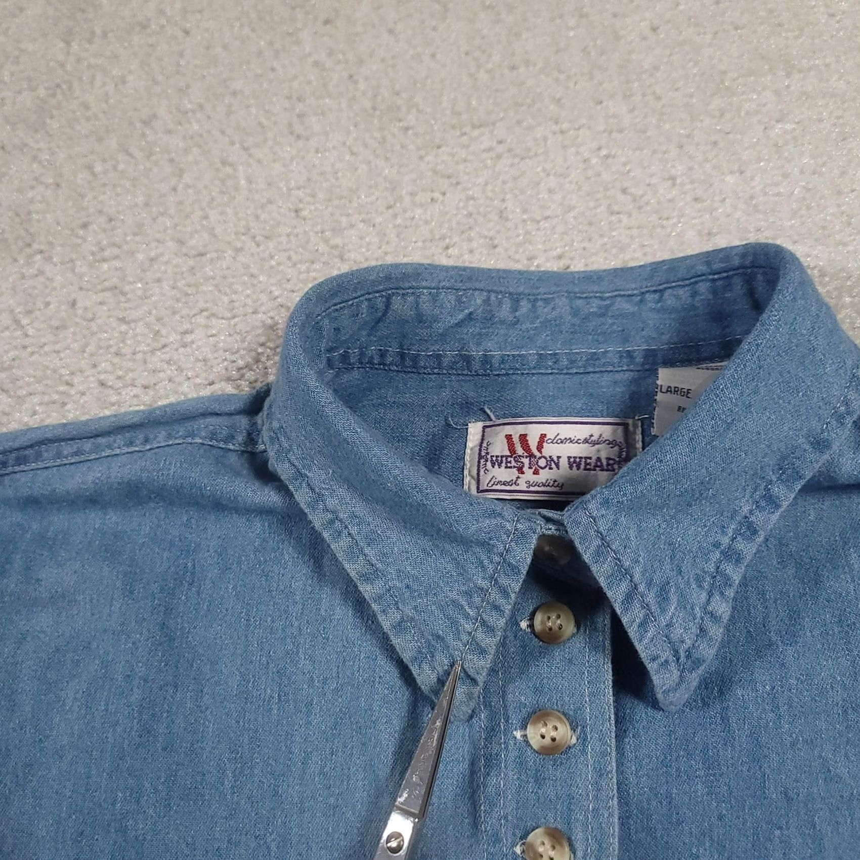 Vintage Weston Wear Shirt Womens Large Blue Denim Long Sleeve Button-Up Western 90s Size L / US 10 / IT 46 - 4 Thumbnail