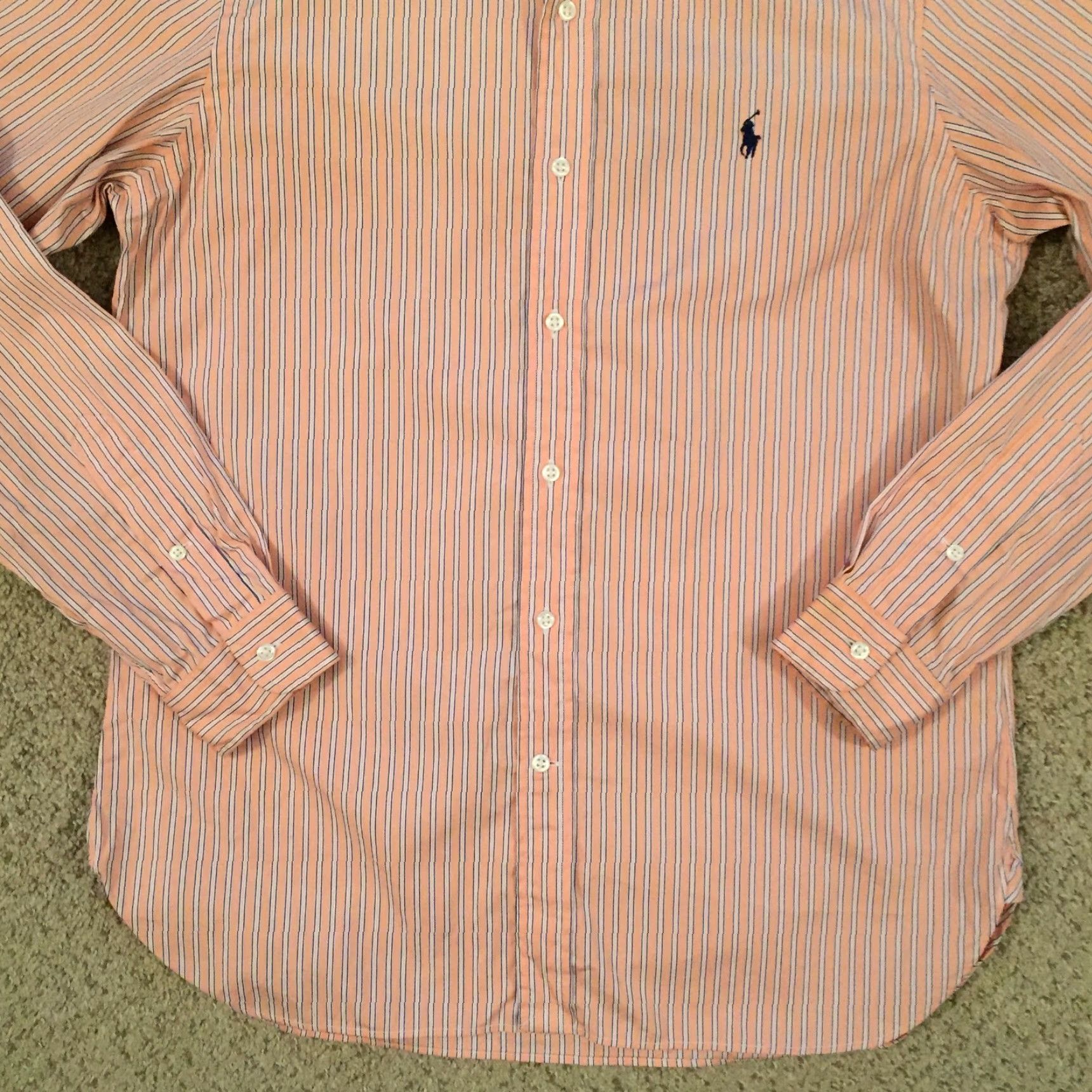 Ralph Lauren Ralph Lauren Shirt Mens 15.5 Orange Blue Striped Long Sleeve Button Up Size US L / EU 52-54 / 3 - 4 Thumbnail