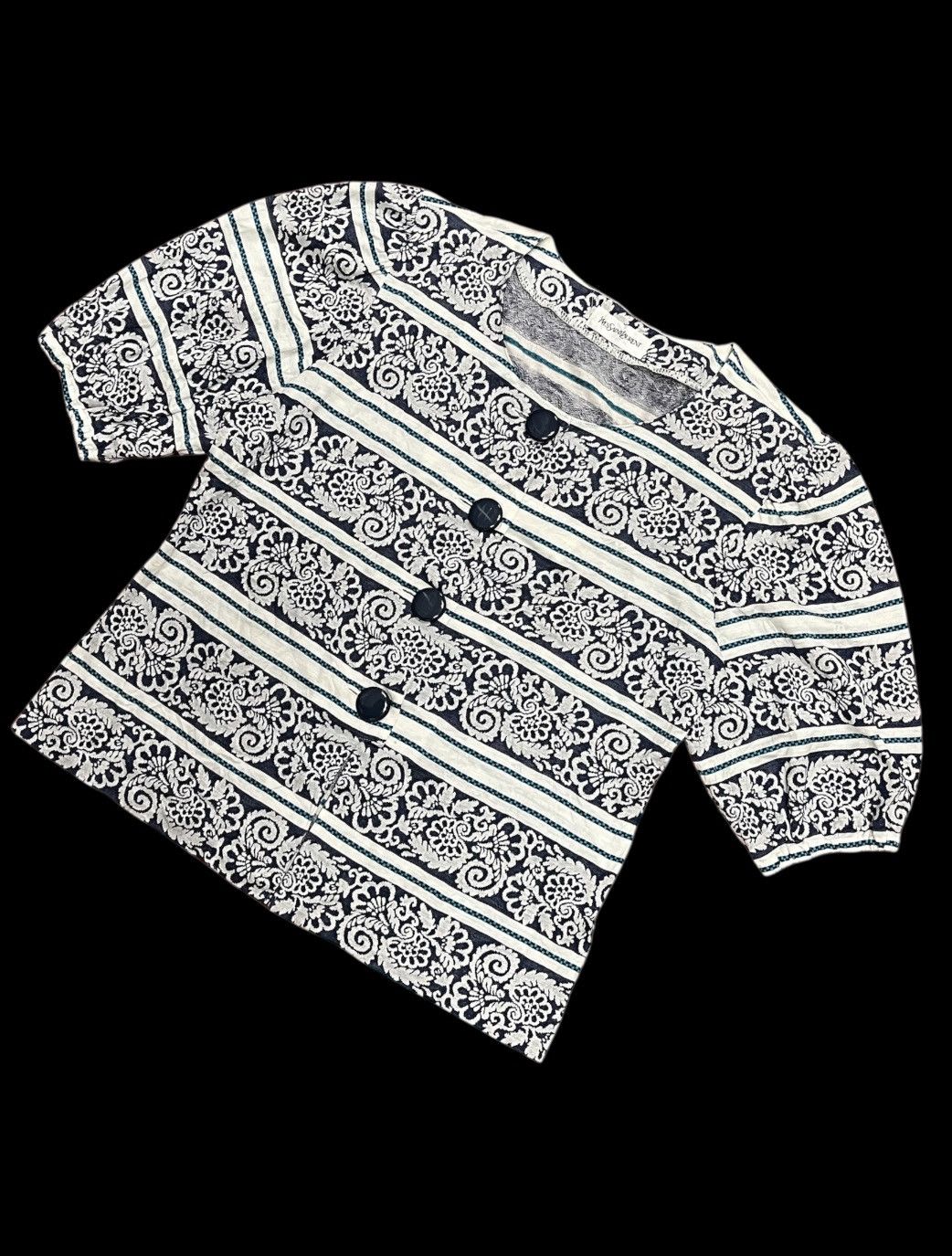 Yves Saint Laurent YSL blouse short sleeve x Striped paisley x Vintage x Rare Size M / US 6-8 / IT 42-44 - 1 Thumbnail