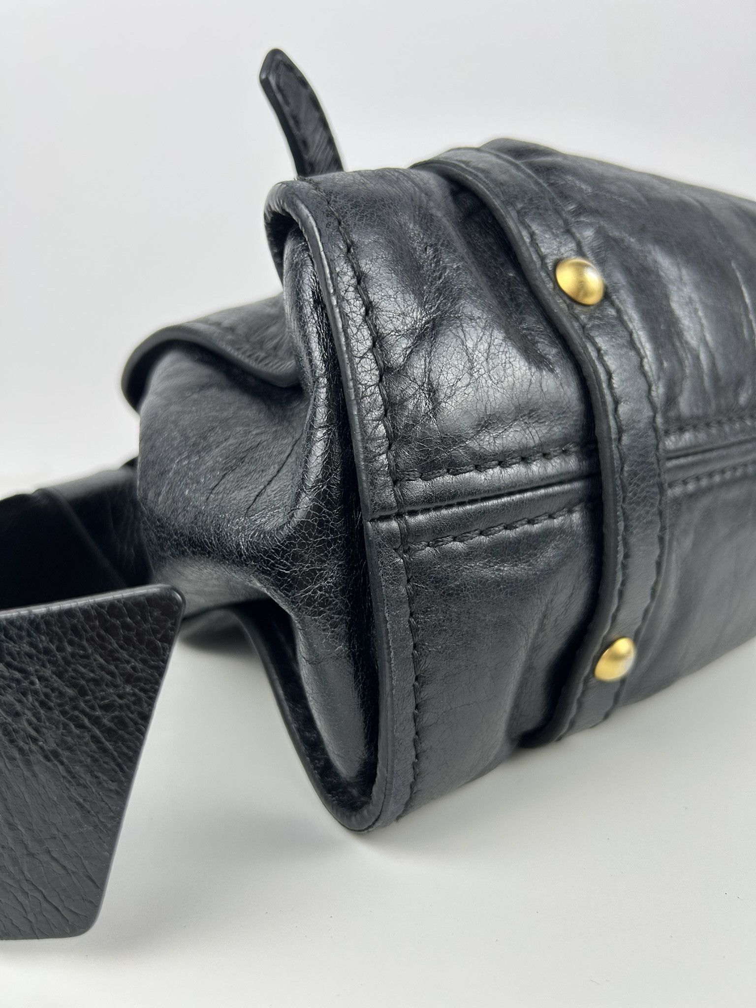 Miu miu black leather ribbon tote bag