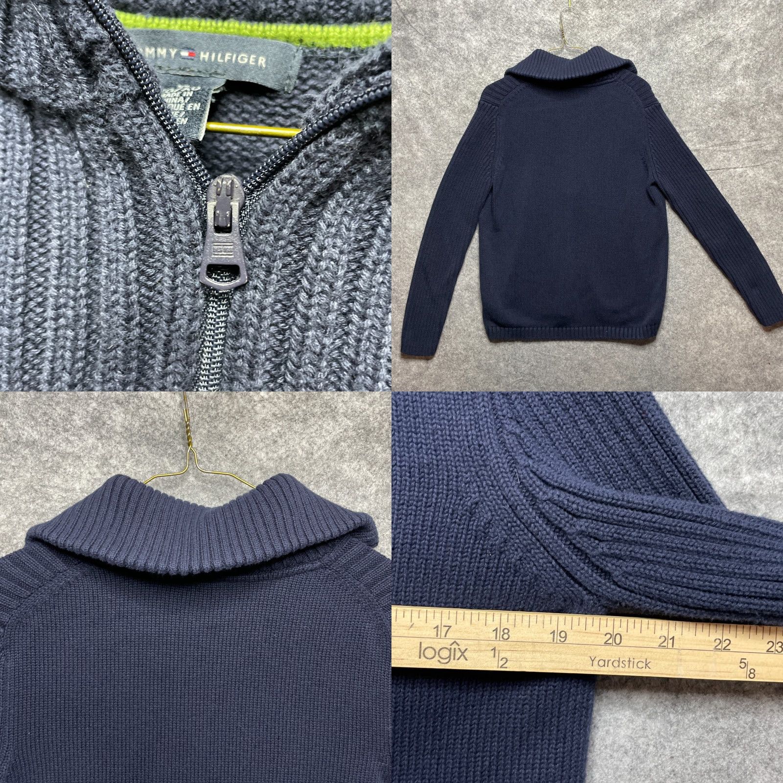 Tommy Hilfiger Sweater Womens XL Blue Pullover Quarter Zip Green Crest Cotton