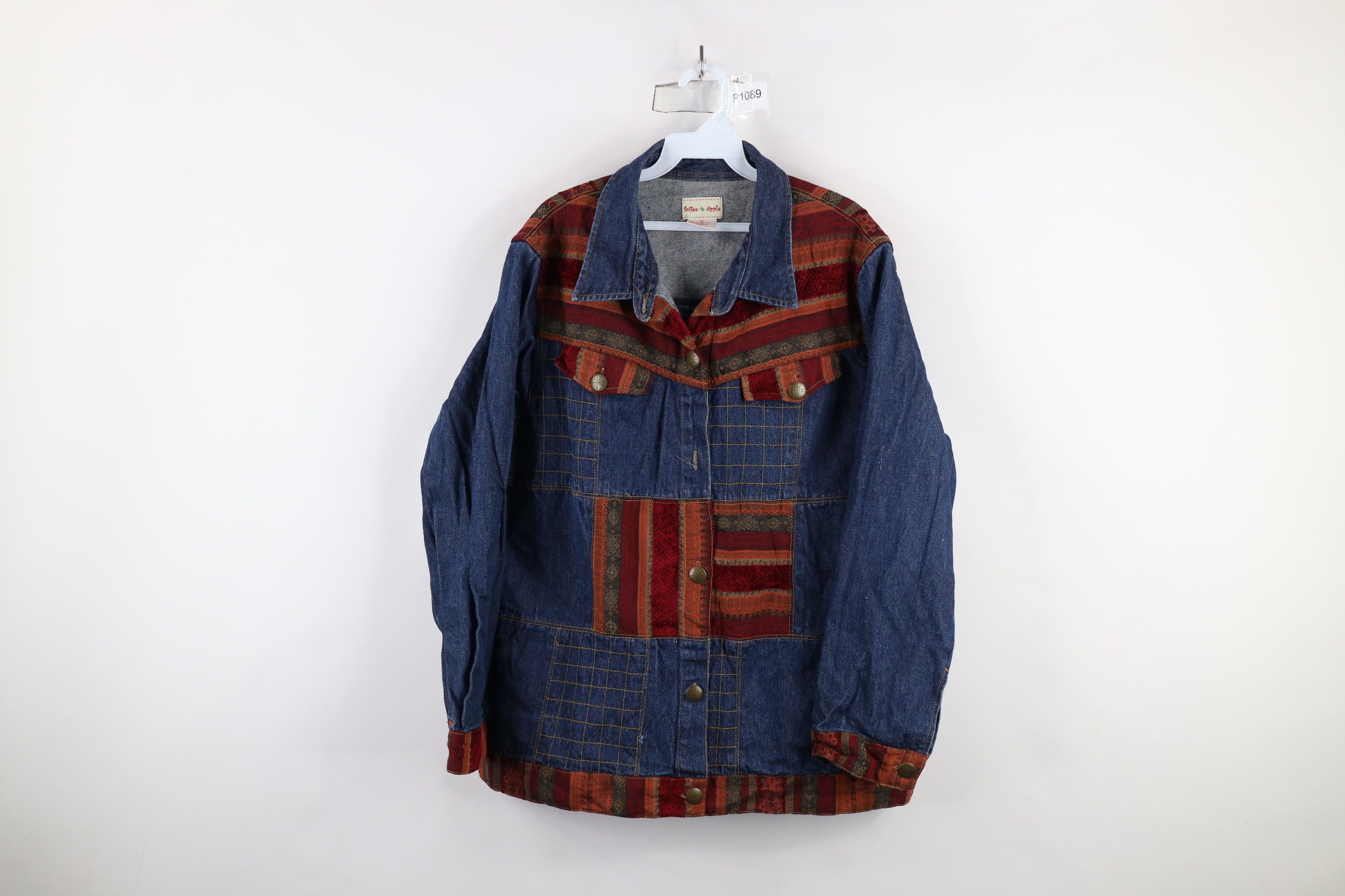 Vintage Vintage 90s Streetwear Rainbow Patchwork Denim Button Jacket Size XL / US 12-14 / IT 48-50 - 1 Thumbnail