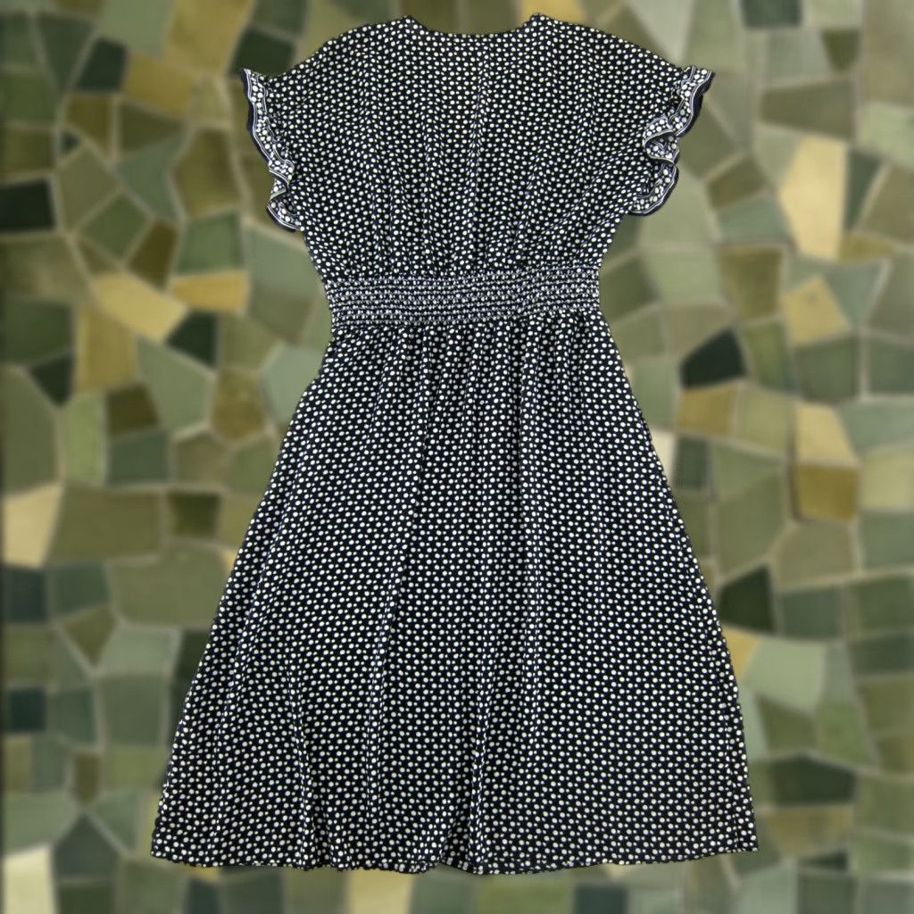 Vintage Max Studio Black White Polka Dot Short Ruffle Sleeve V-Neck Midi Tie Dress M Size M / US 6-8 / IT 42-44 - 1 Thumbnail