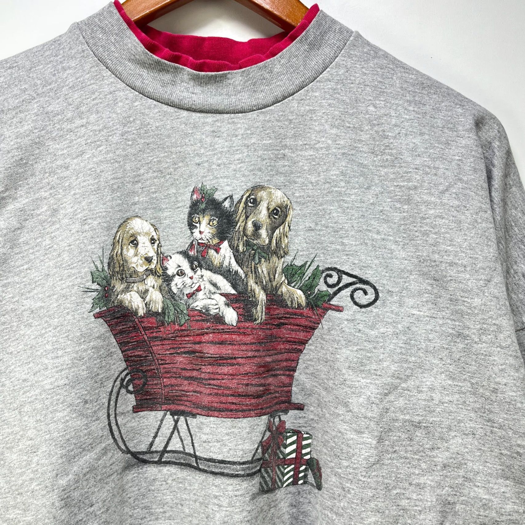 Vintage VINTAGE 90s Dog Cat Christmas Sweatshirt Womens Large XL Gray Pullover Activewear Sweatshirt Womens L/XL Size L / US 10 / IT 46 - 2 Thumbnail