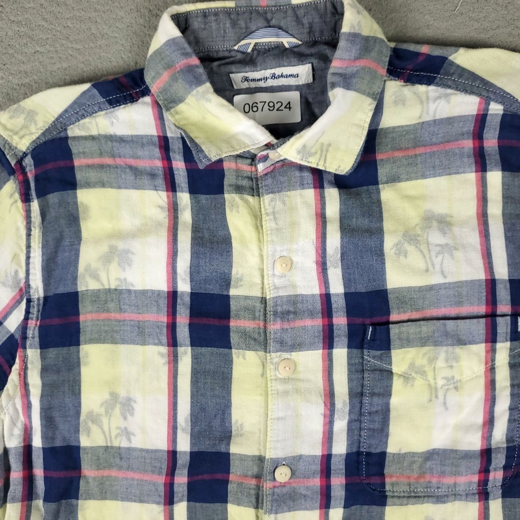 Tommy Bahama Tommy Bahama Shirt Mens Medium Blue Yellow Plaid Cotton Button Up Short Sleeve Shirt Size US M / EU 48-50 / 2 - 2 Thumbnail