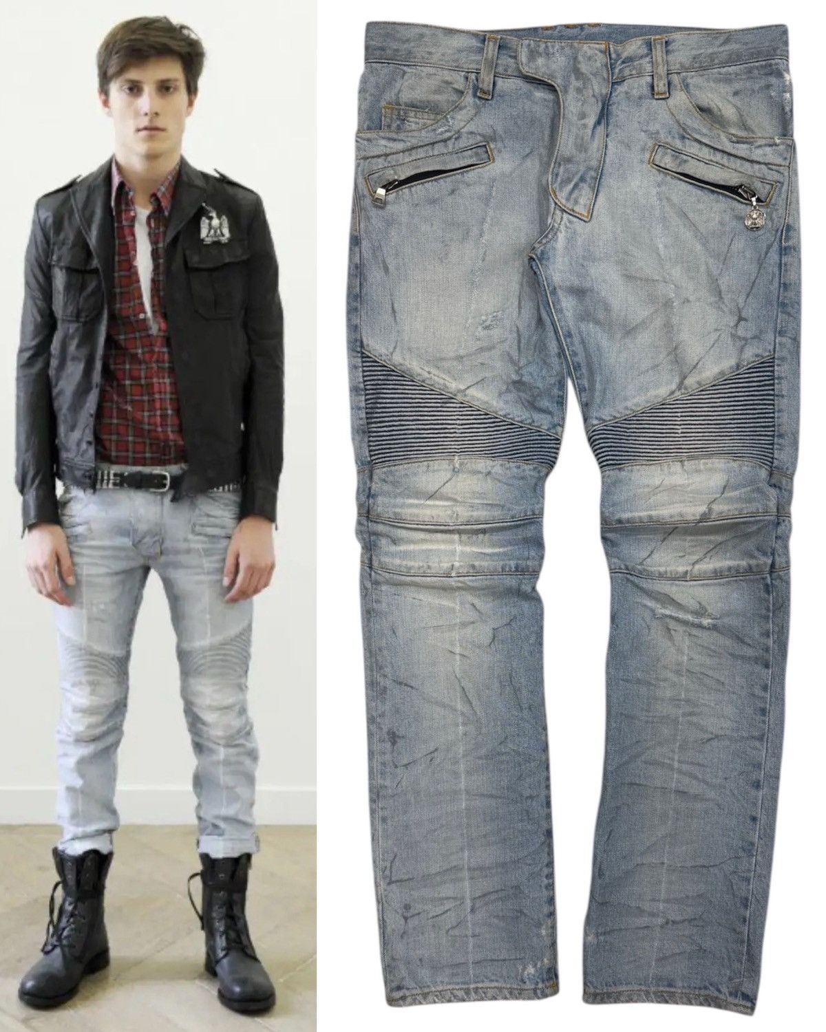 Balmain SS11 スタッズ　イーグルジップ　バイカーデニム Balmain Balmain SS11 Eagle Coin Biker Jeans | Grailed