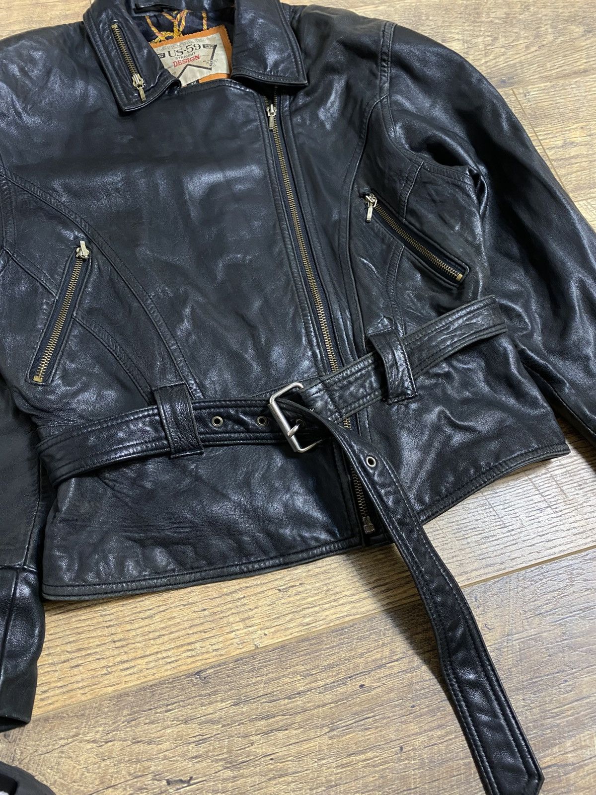 Leather Rare Vintage US-59 Leather Biker Jacket 80s/90s Size XS / US 0-2 / IT 36-38 - 3 Thumbnail