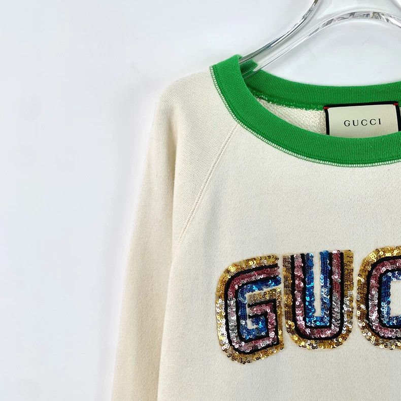 Gucci Gucci Beige logo sequin round-neck long-sleeved sweatshirt Size US M / EU 48-50 / 2 - 3 Thumbnail