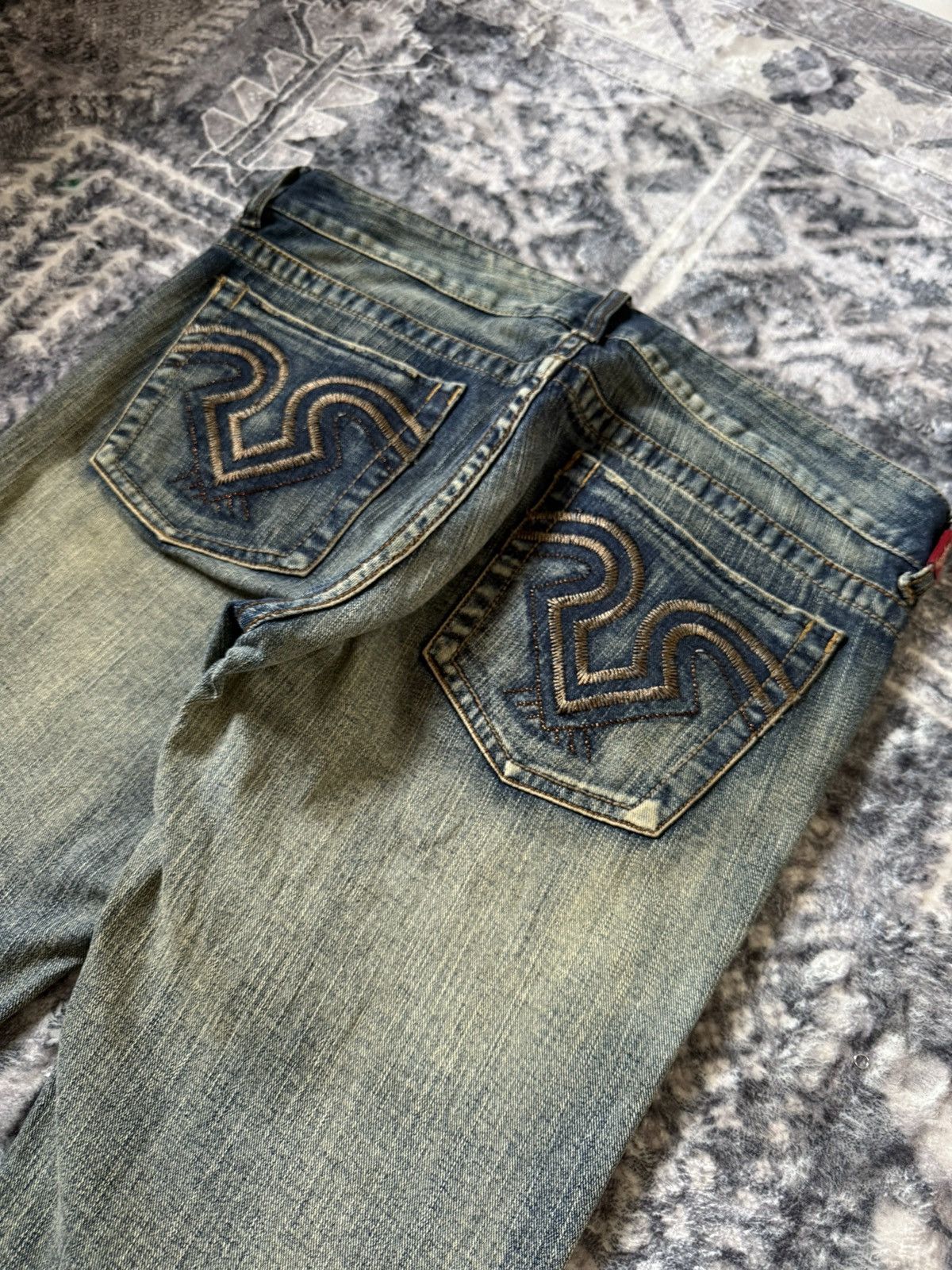 If Six Was Nine YMI Mud Wash Spiral Paneled Studded Flared Jeans Size US 32 / EU 48 - 14 Thumbnail