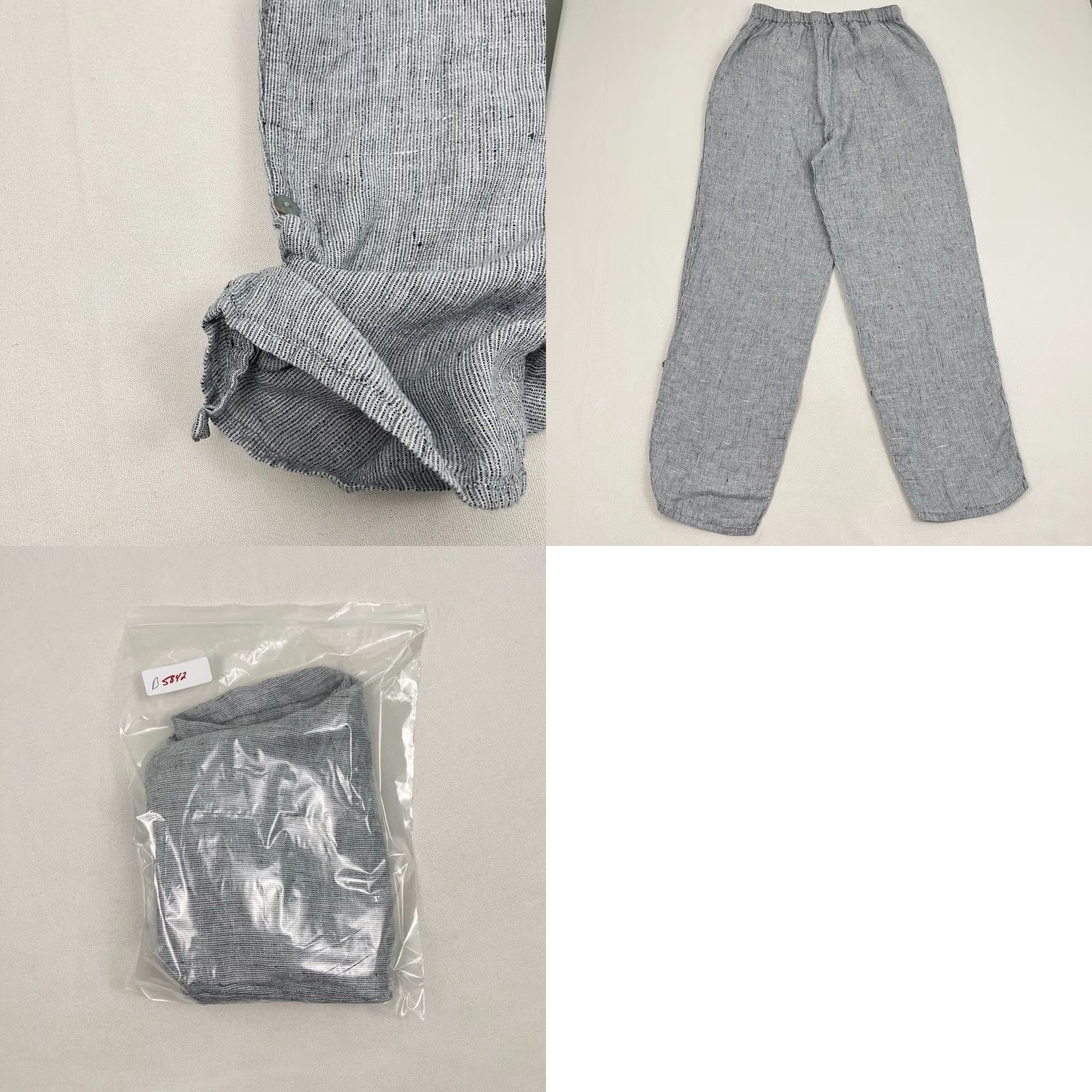 FLAX FLAX Pants Womens S Blue Gray Straight Linen Roll Tab Leg Lagenlook Boho Size 28" / US 6 / IT 42 - 8 Thumbnail