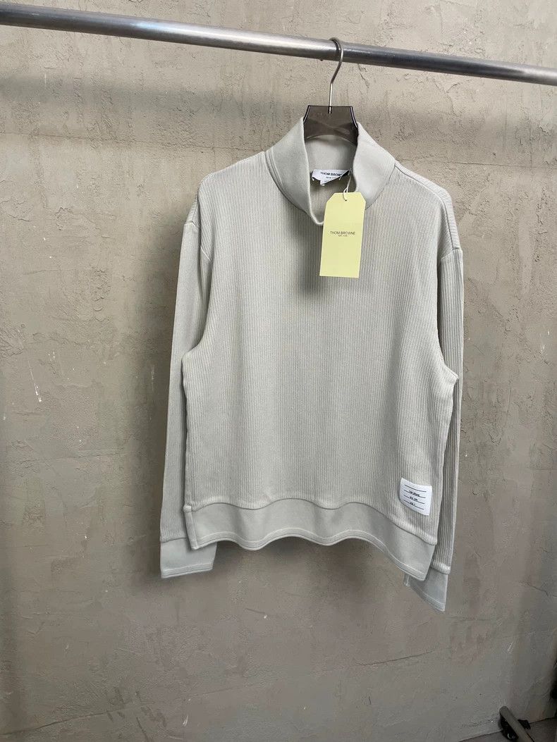 Thom Browne Thom Browne Light beige gray semi-high collar sweater 2506- Size US XL / EU 56 / 4 - 1 Thumbnail