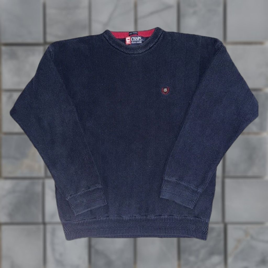 Ralph Lauren Chaps Ralph Lauren Sweatshirt Navy Blue Large 22x25 Vertical Stripe Crest Logo Mens Pullover Size US L / EU 52-54 / 3 - 1 Thumbnail